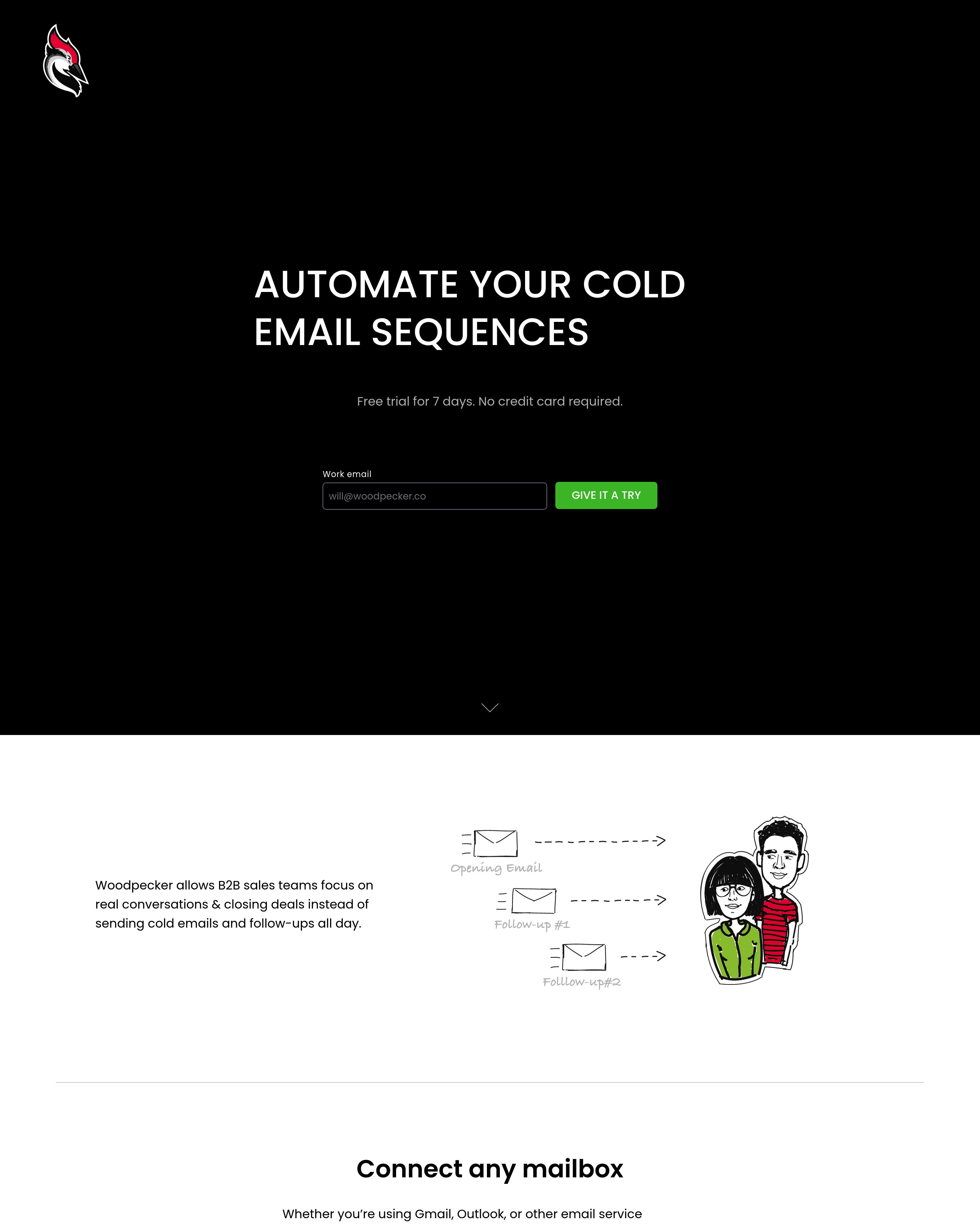 Woodpecker - Email Automation landing page