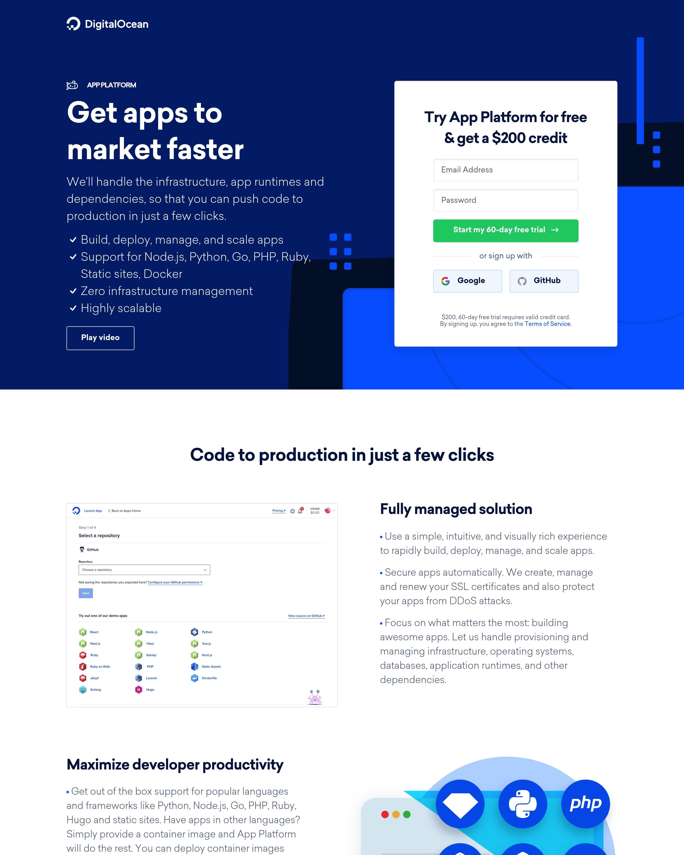 Digital Ocean - DigitalOcean App landing page