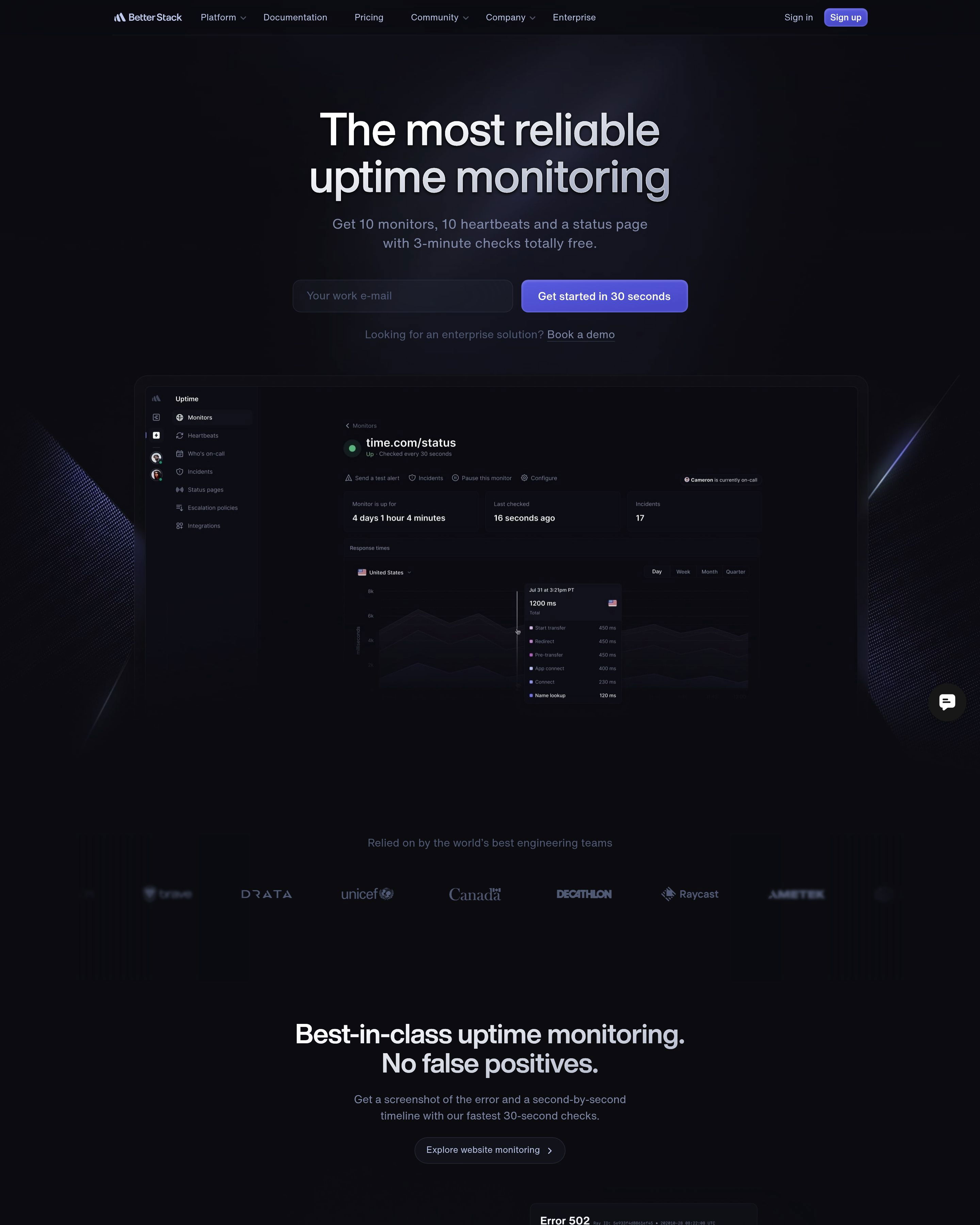 Betterstack - Uptime Monitoring landing page