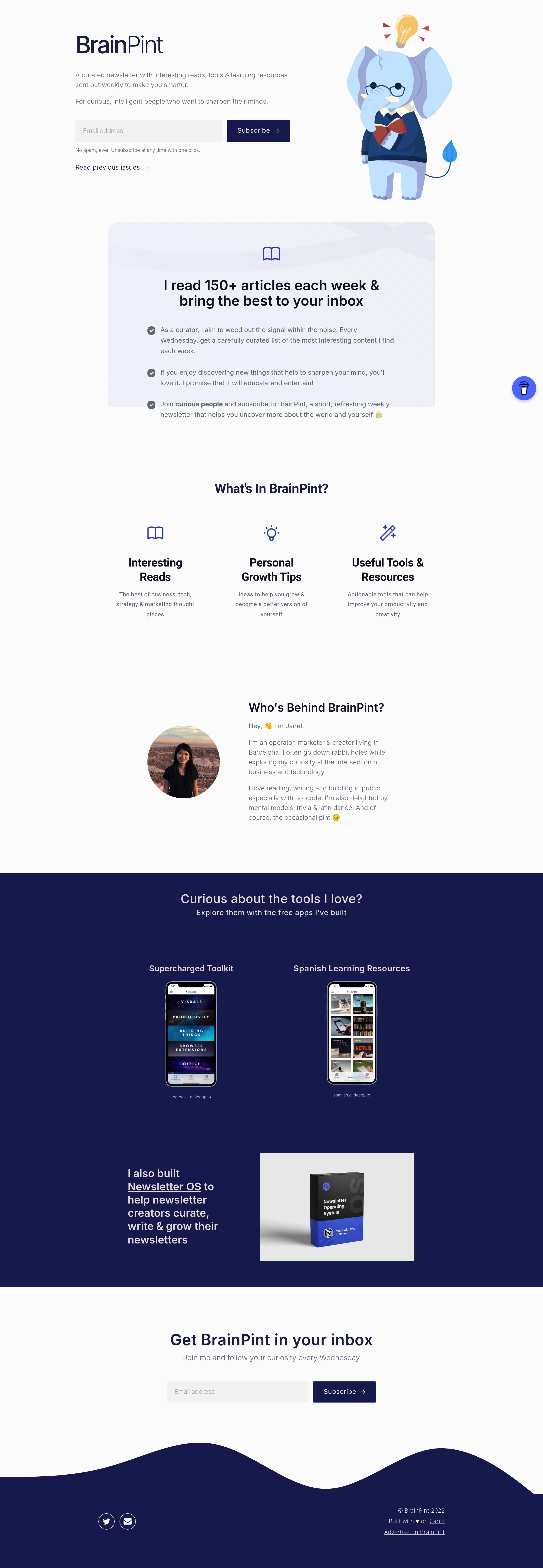 BrainPint - Newsletter Signup desktop screenshot