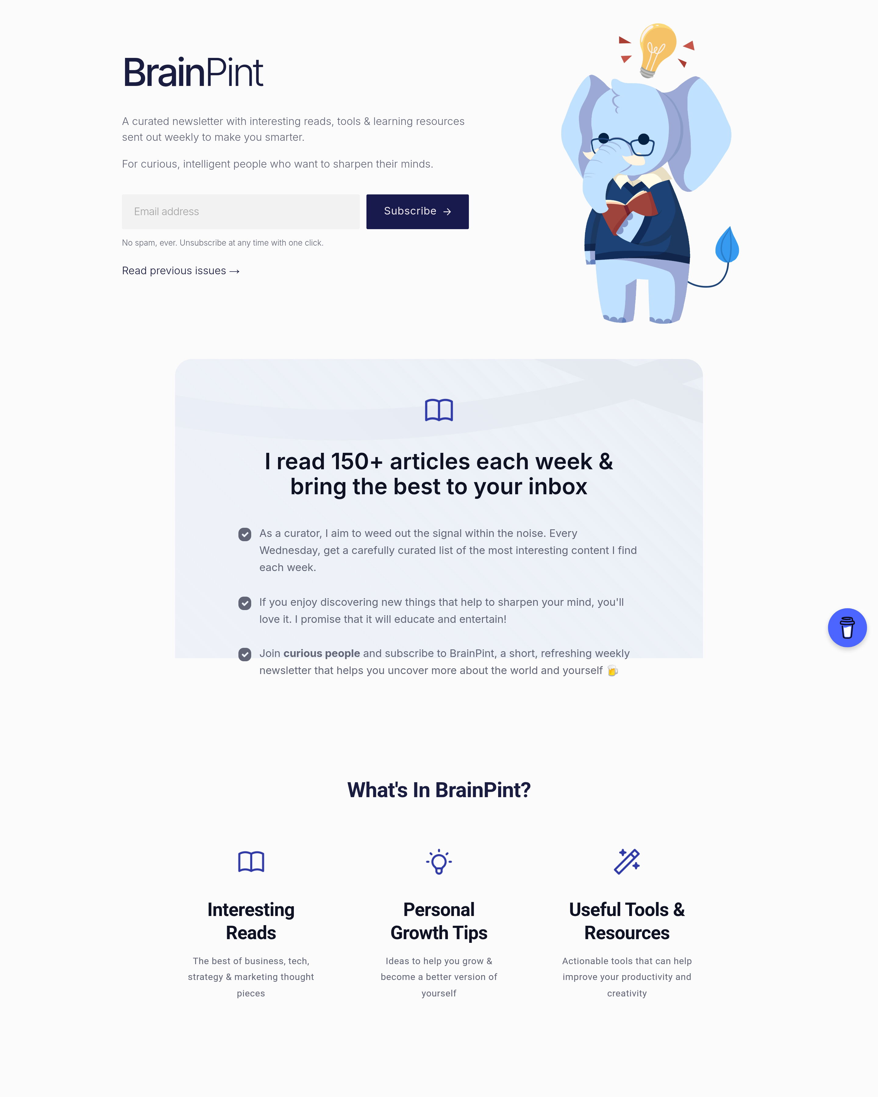 BrainPint - Newsletter Signup landing page