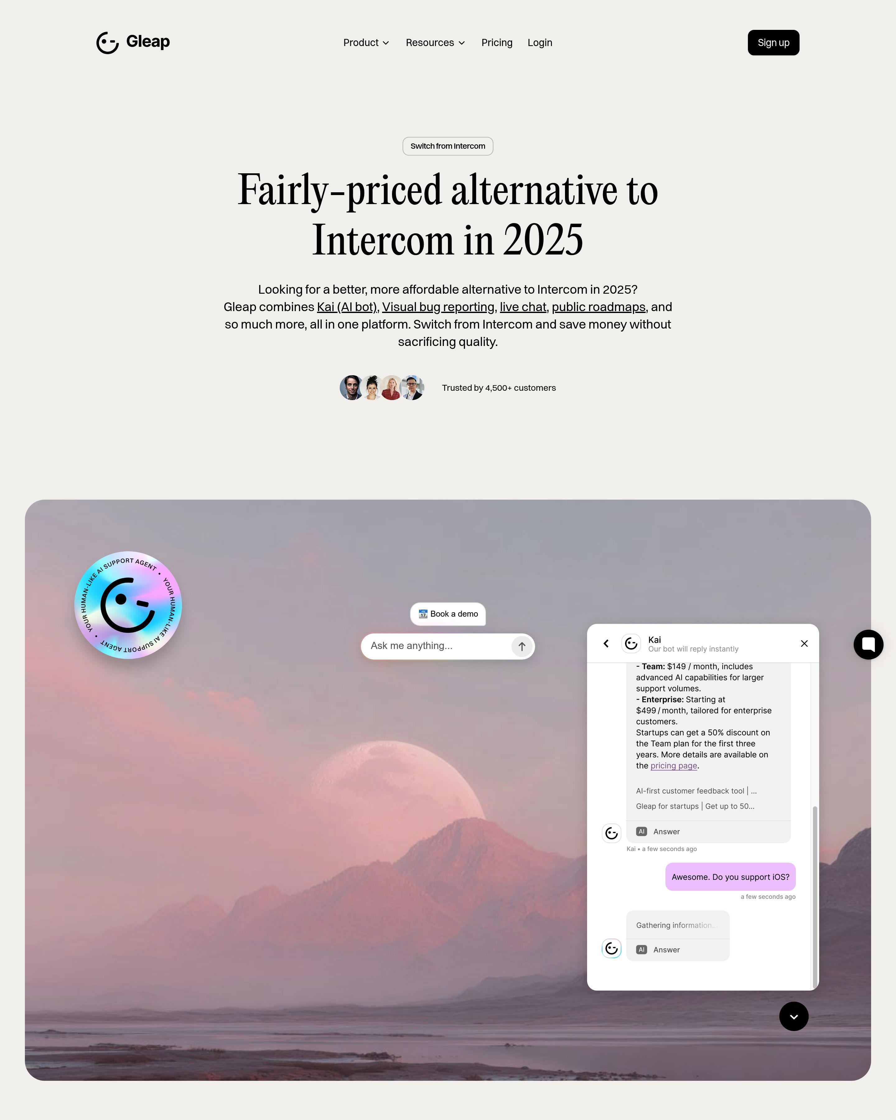 Gleap - Gleap Page landing page