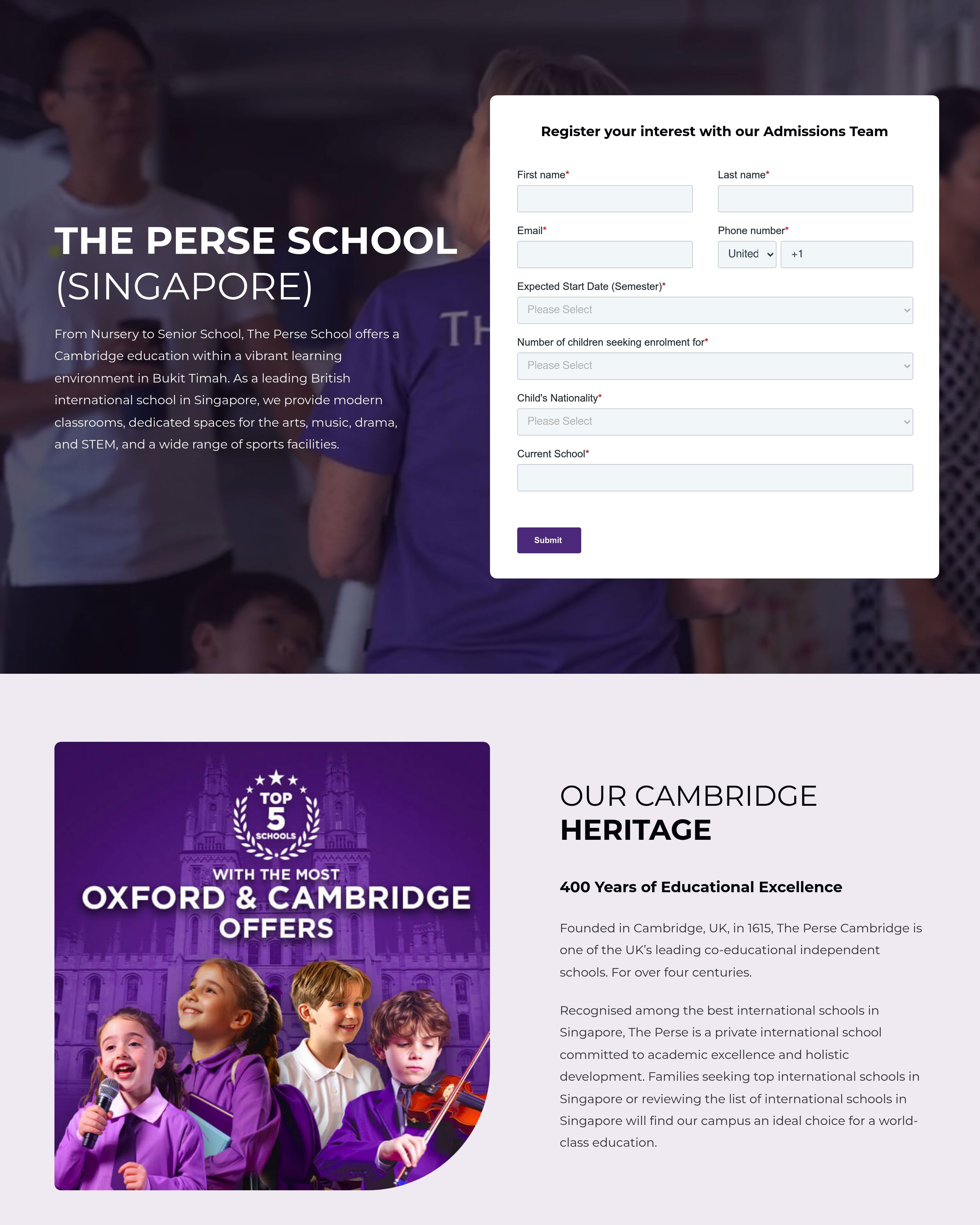 The Perse School - School Admissions landing page