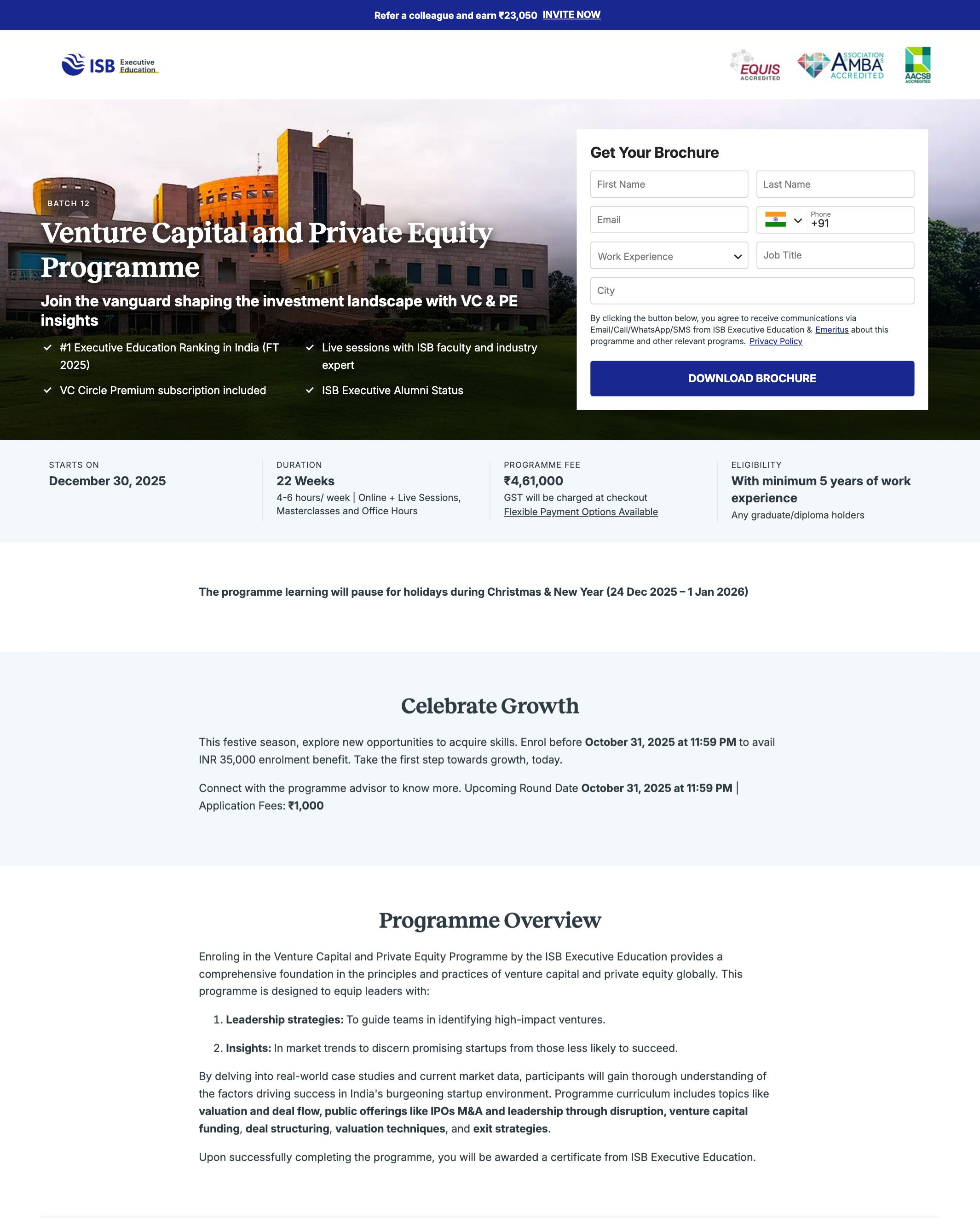 ISB - Program Page landing page
