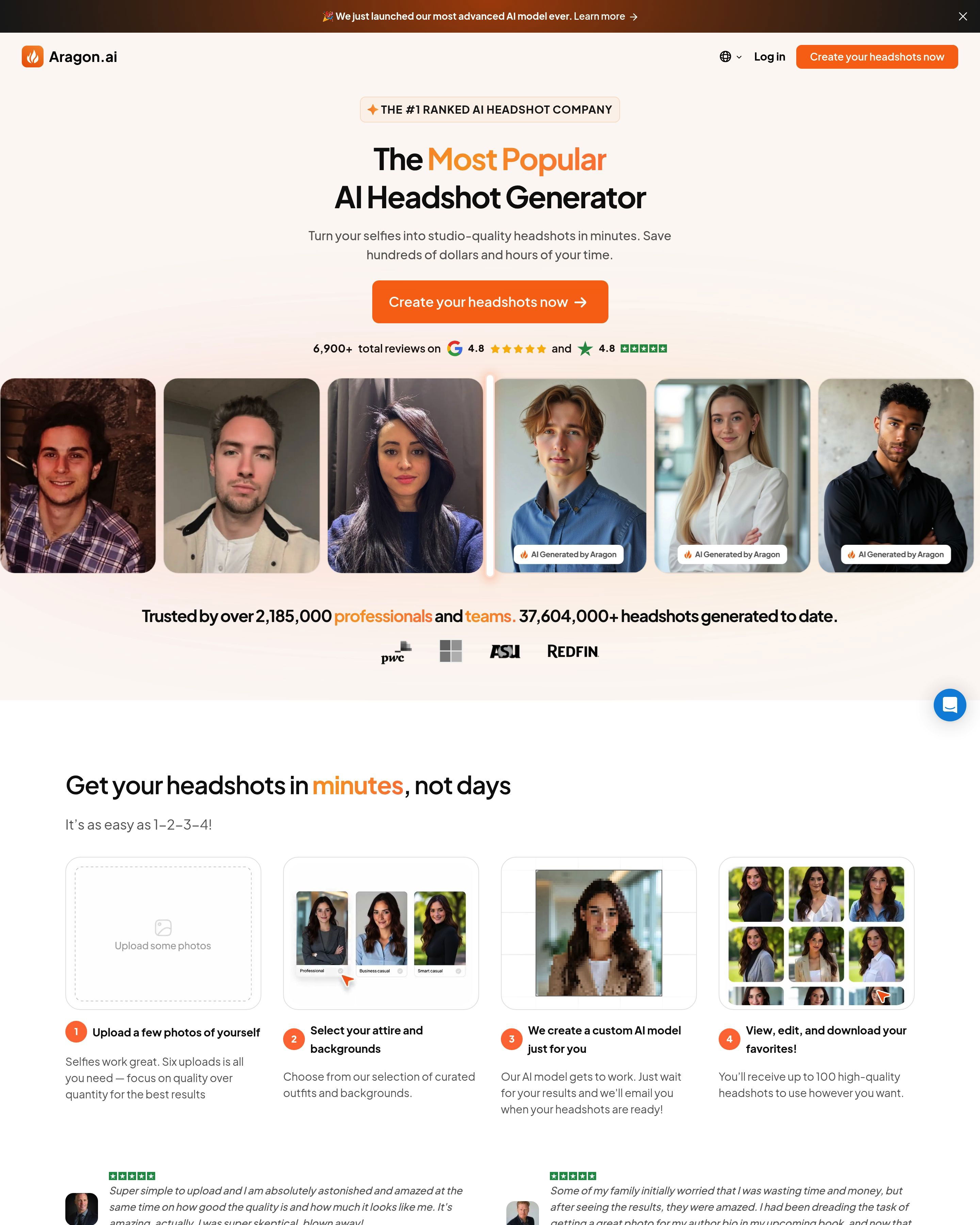 Aragon AI - AI Headshots landing page