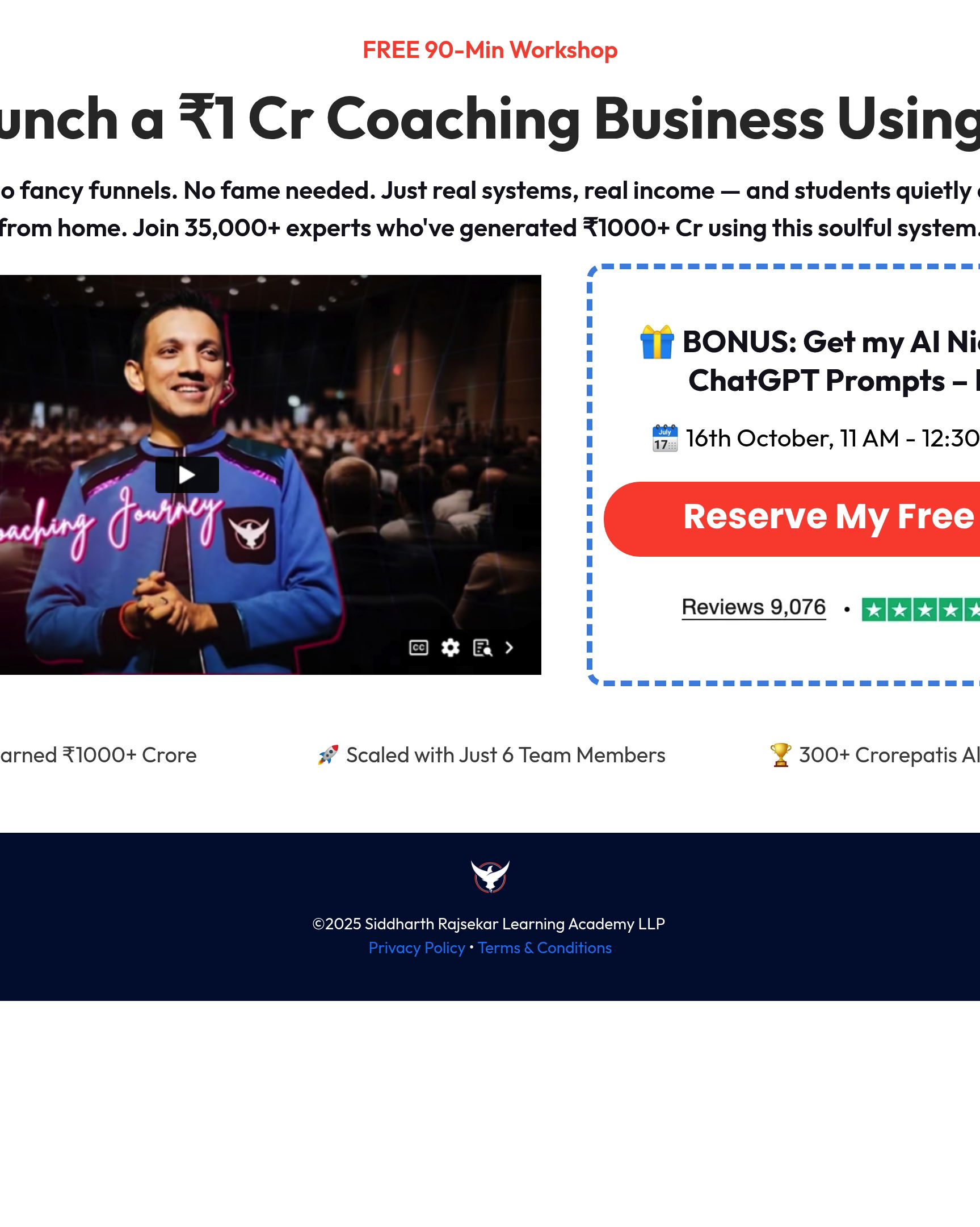 Siddharth Rajsekar - Workshop Signup landing page