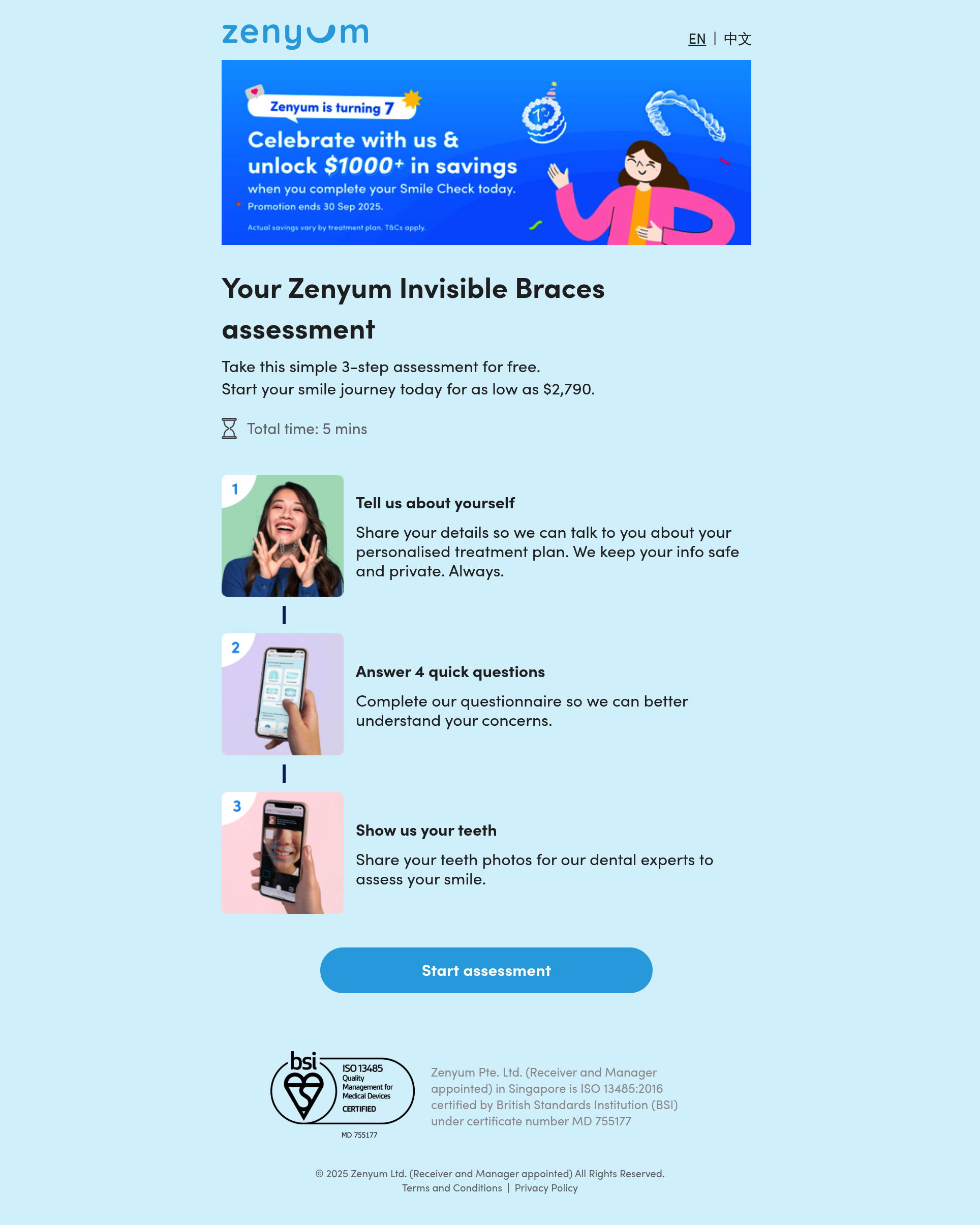 Zenyum - Zenyum Assessment landing page