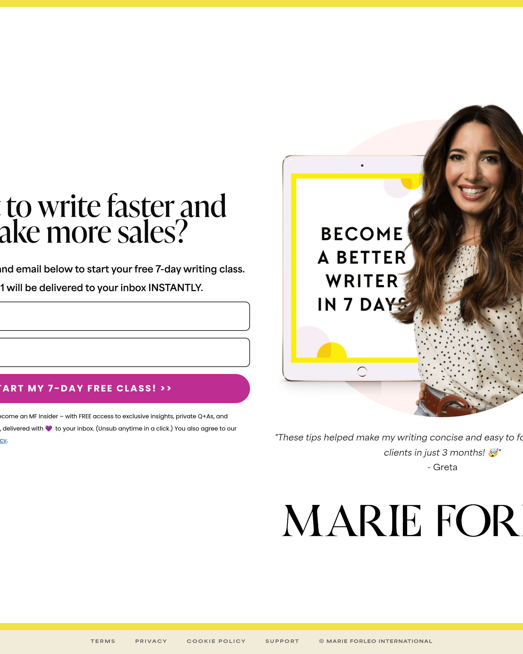 Marie Forleo - Writing Class landing page