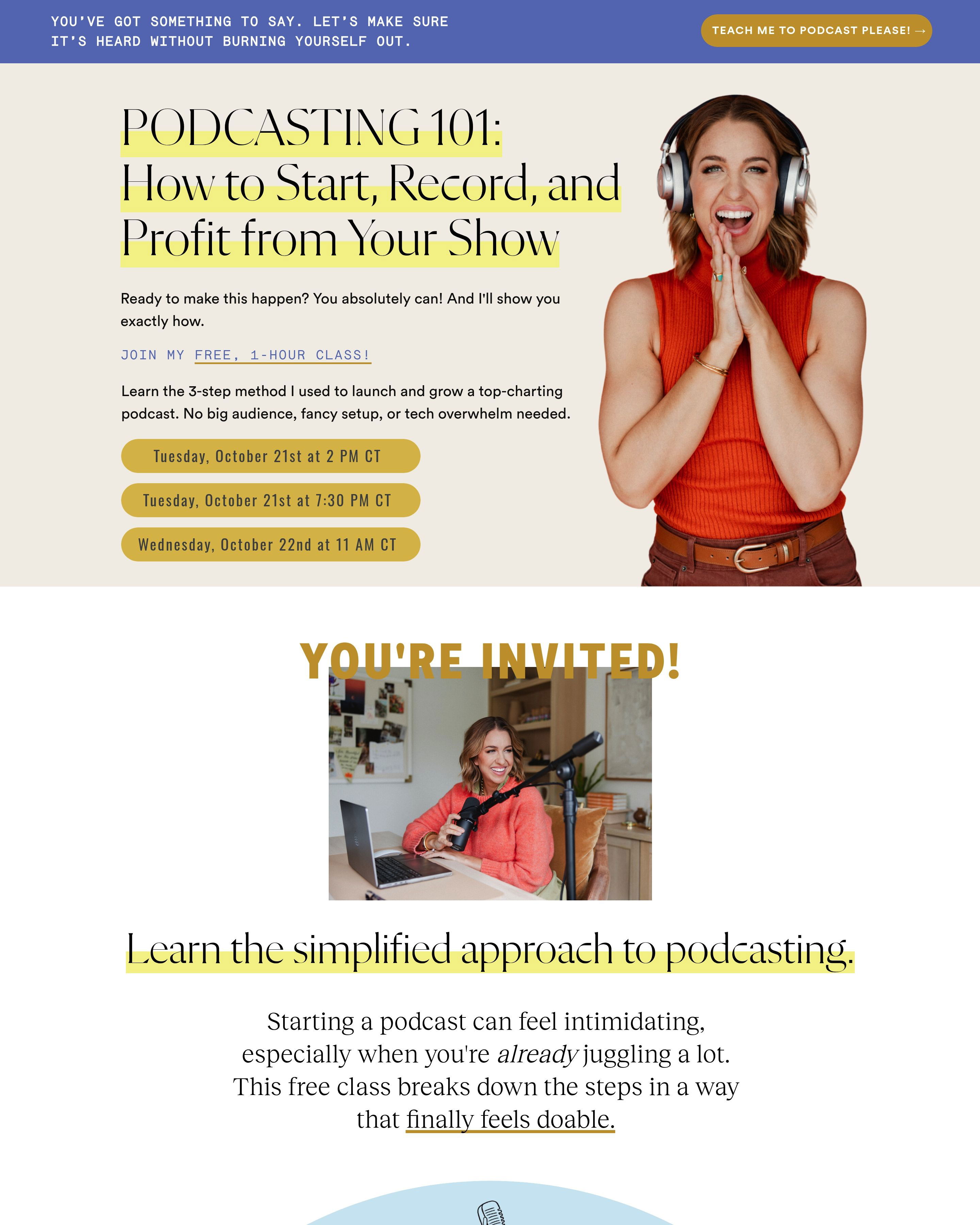 Jenna Kutcher - Podcast Course landing page