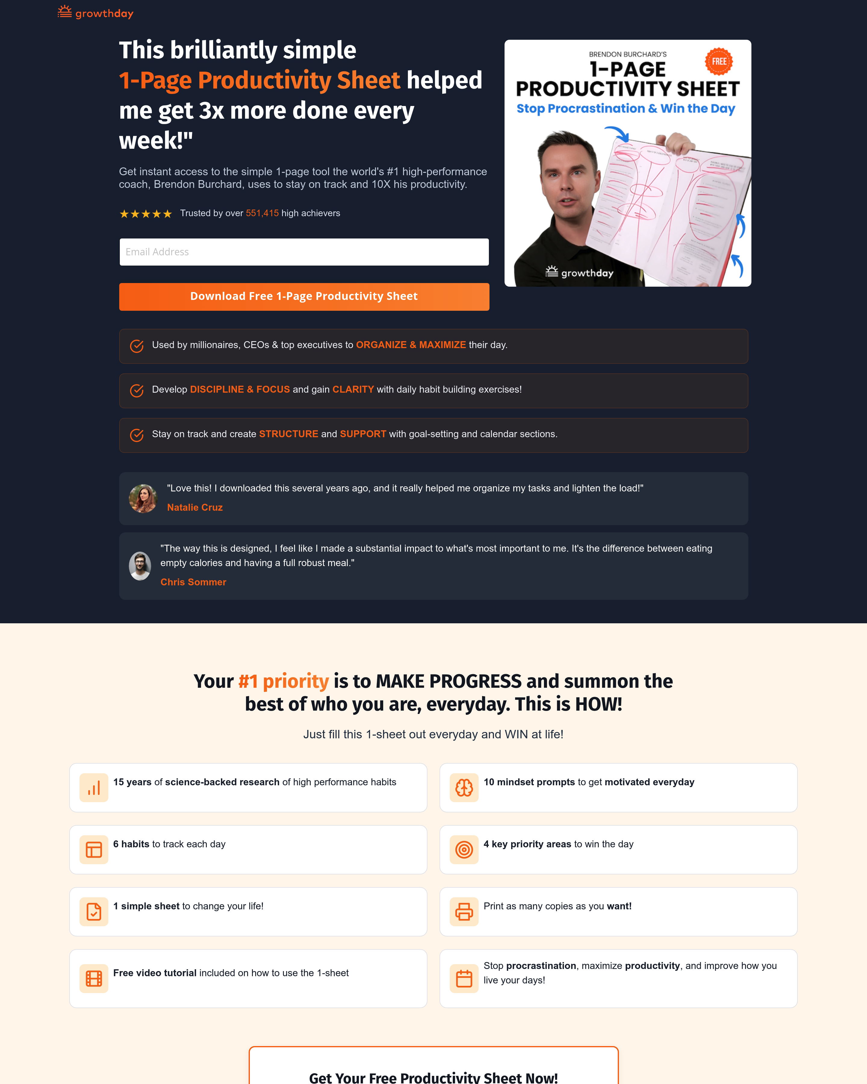 Brendon Buchard - Productivity Page landing page