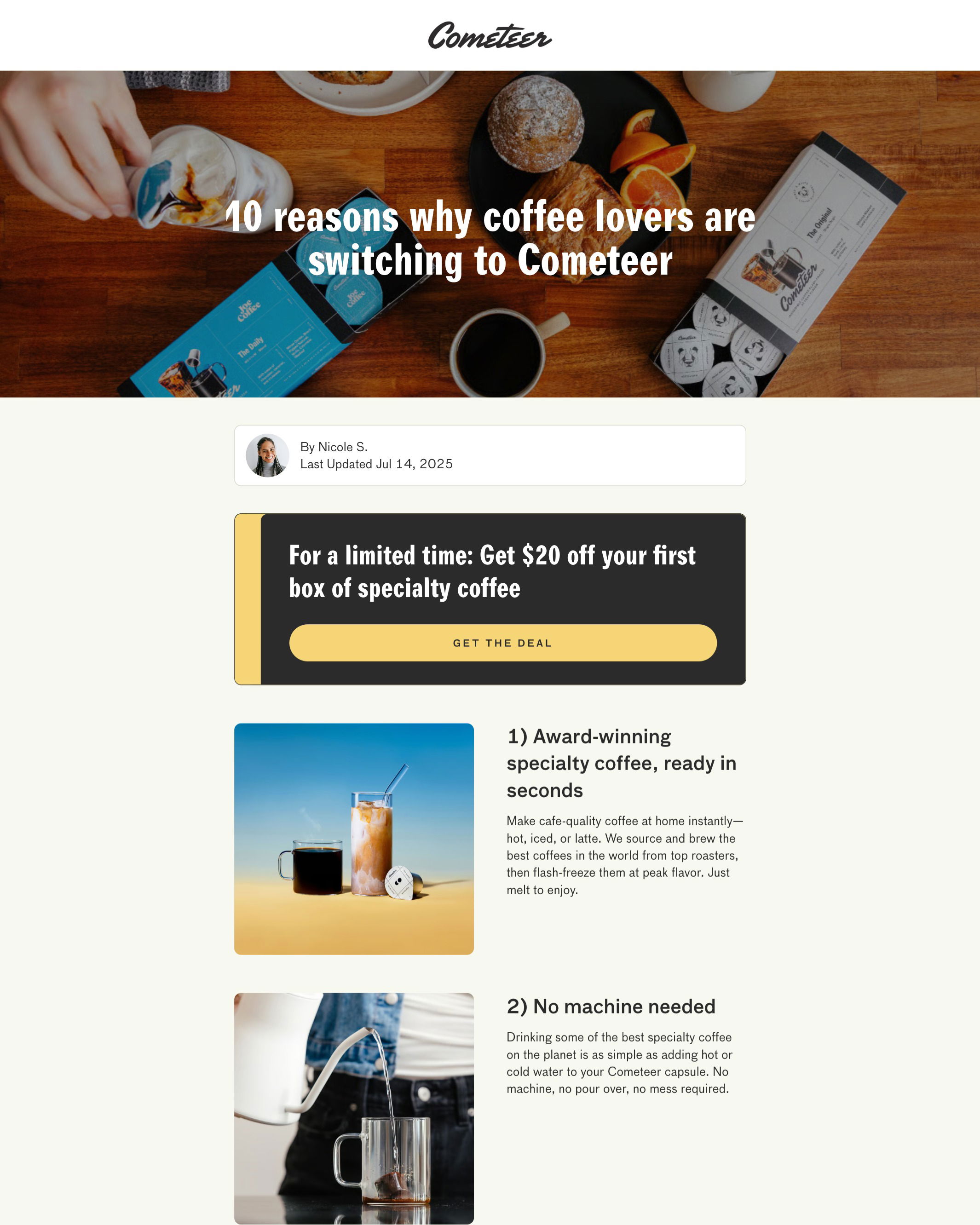 Cometeer - Coffee Subscription landing page