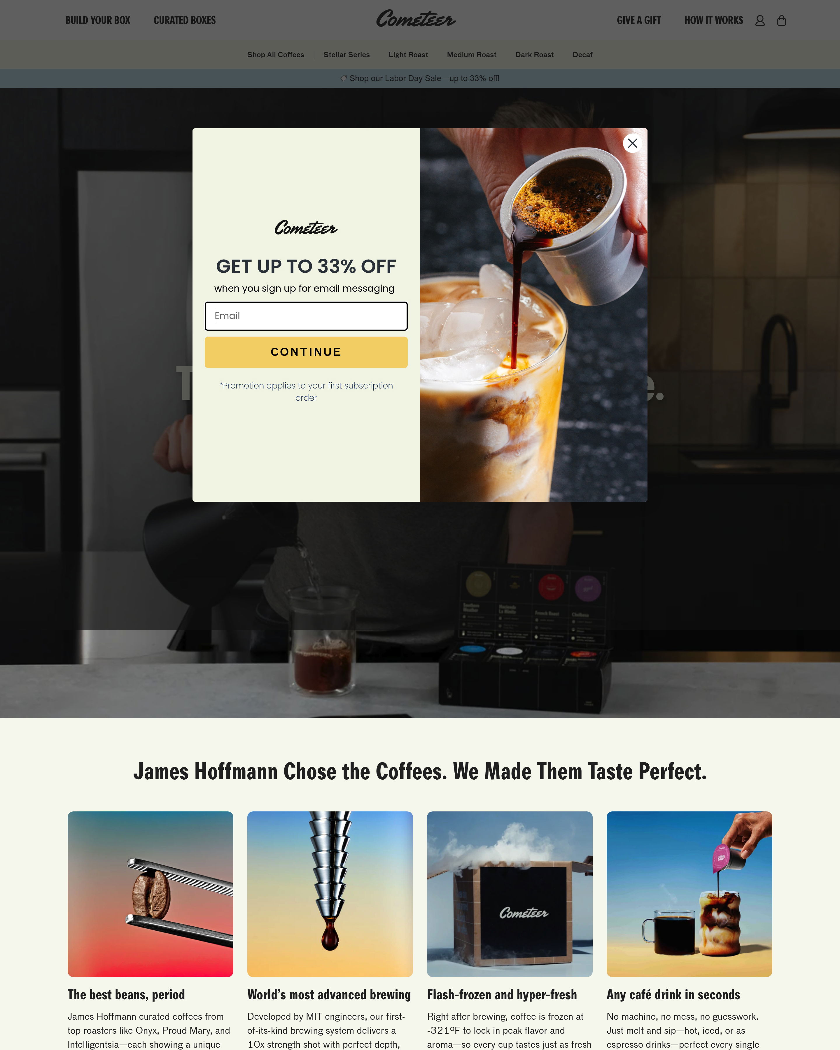 Cometeer - Coffee Subscription landing page