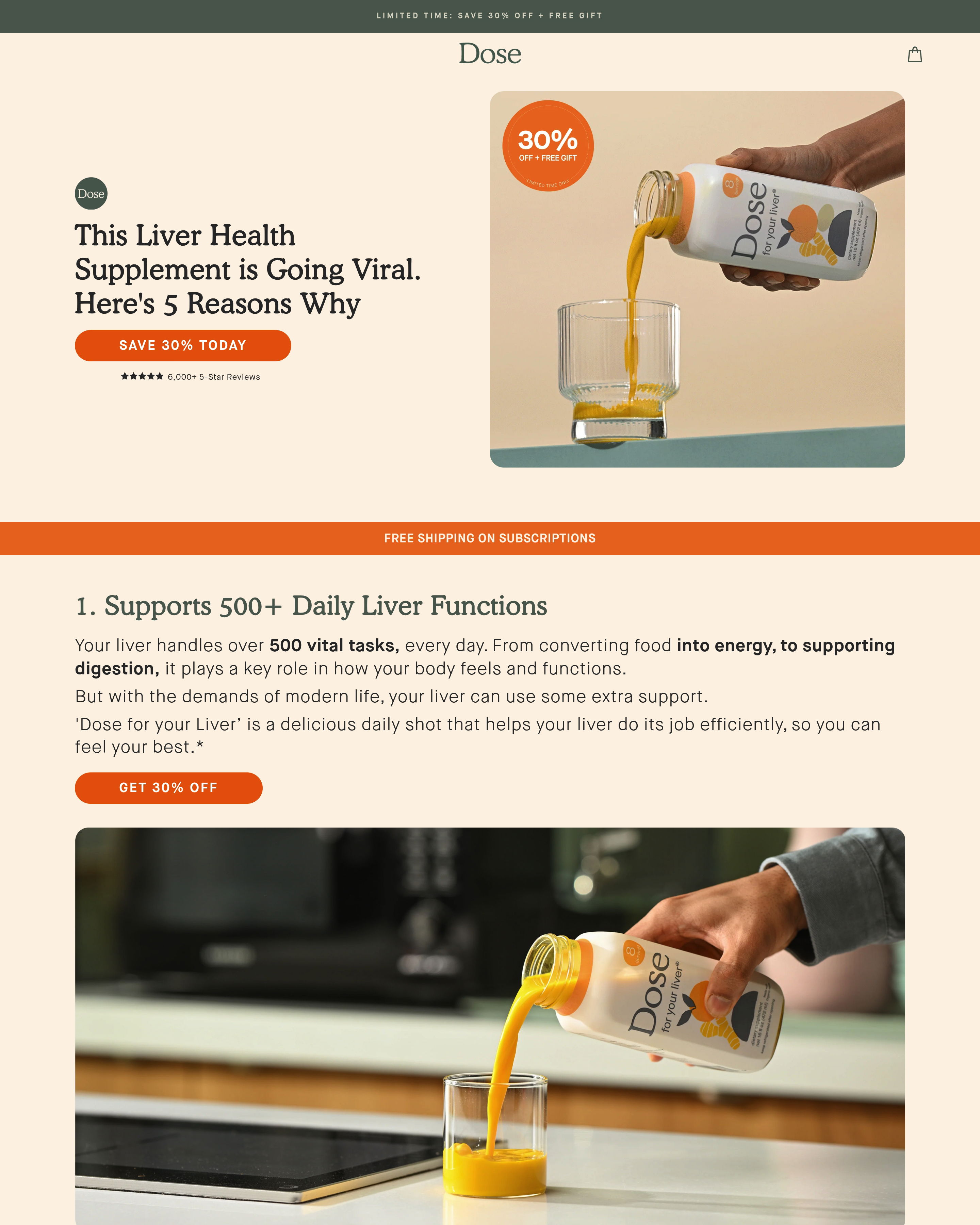 Dose Daily - Liver Supplement landing page