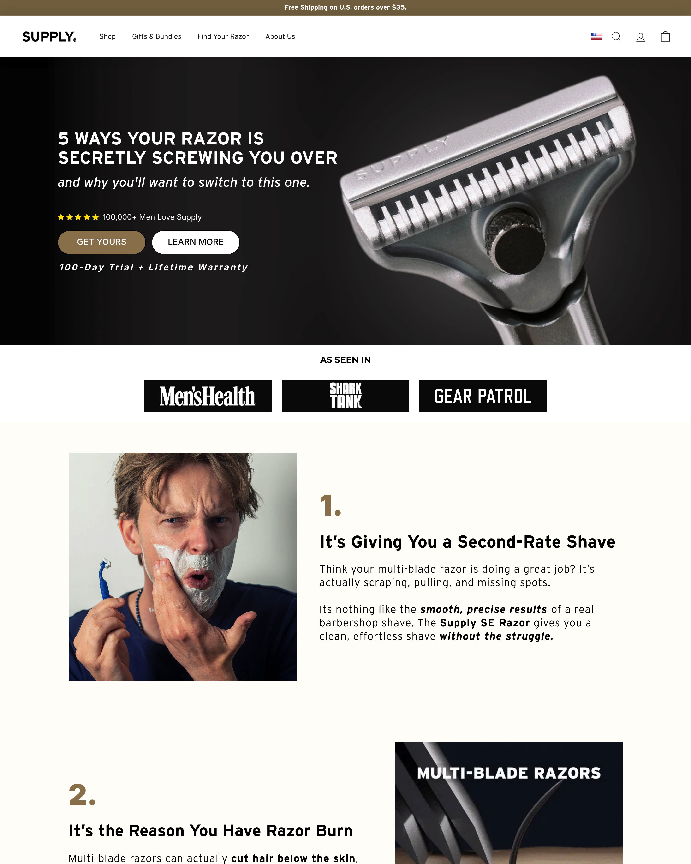Supply - Shaving Products landing page