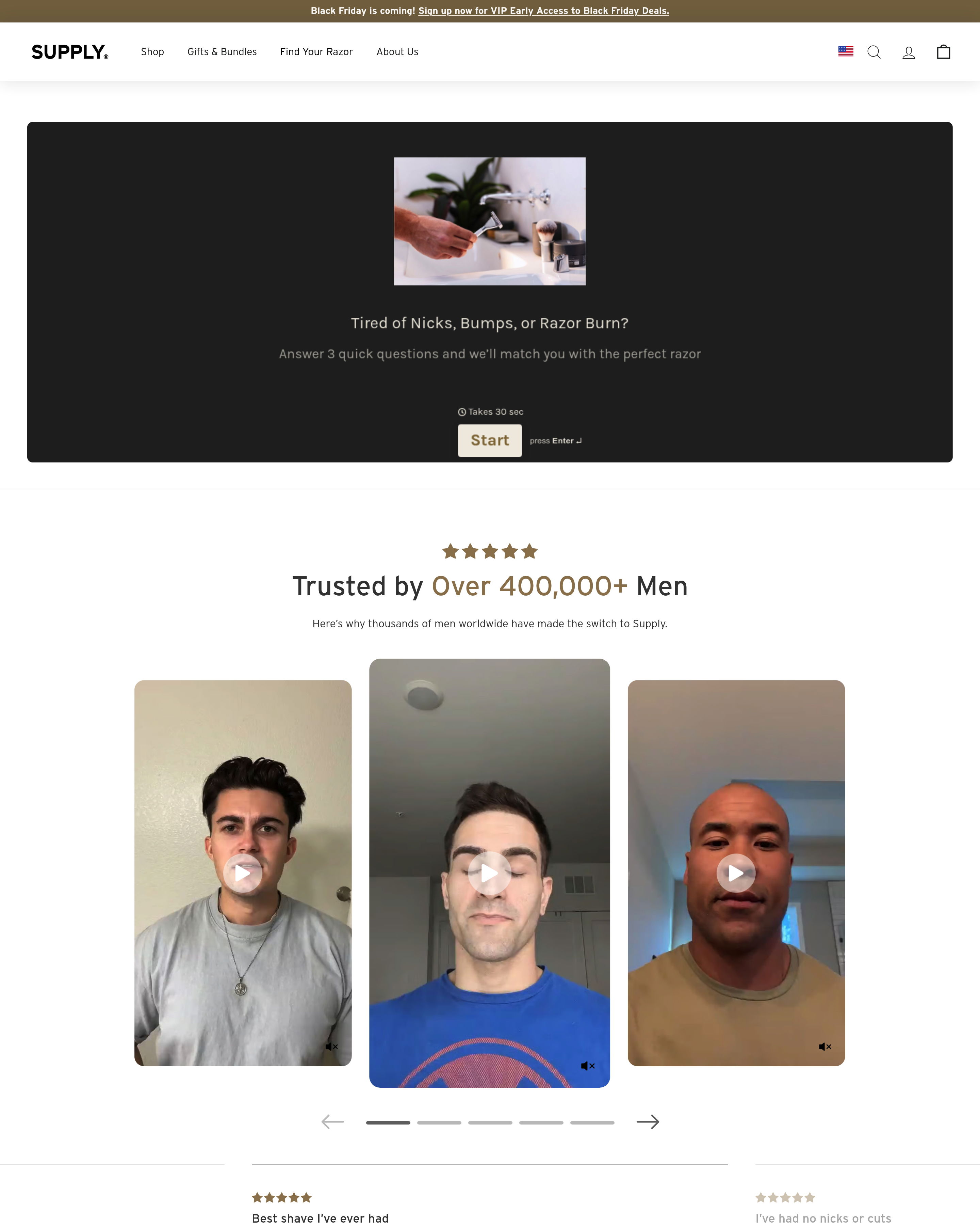 Supply - Razor Sales landing page