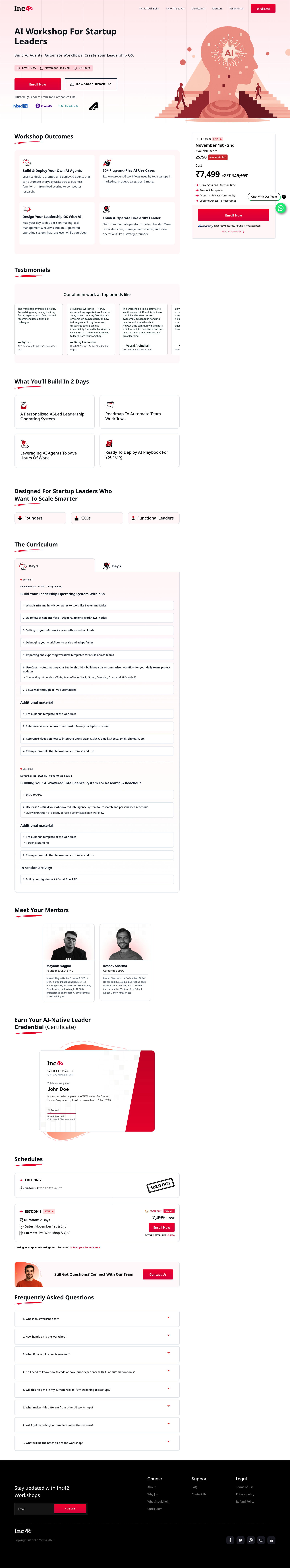 Inc42 - Workshop Sales landing page
