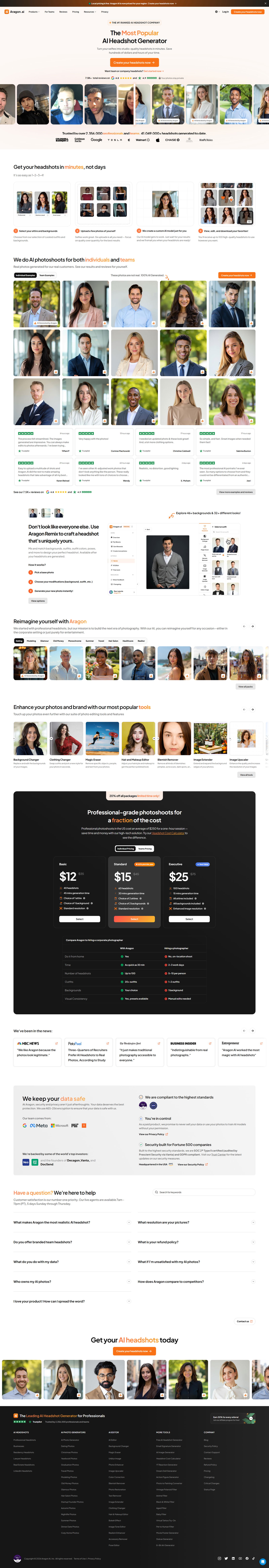 Aragon AI - AI Headshots landing page