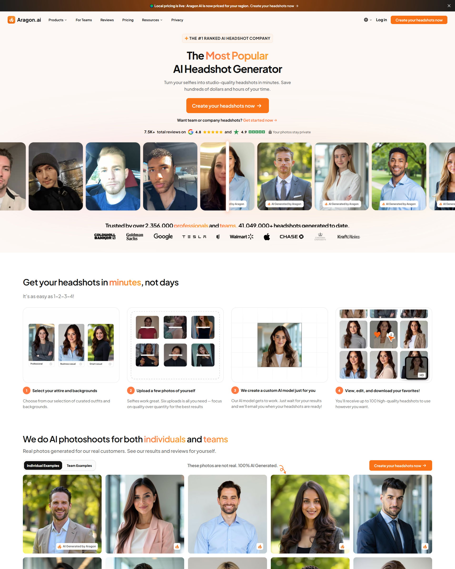 Aragon AI - AI Headshots landing page