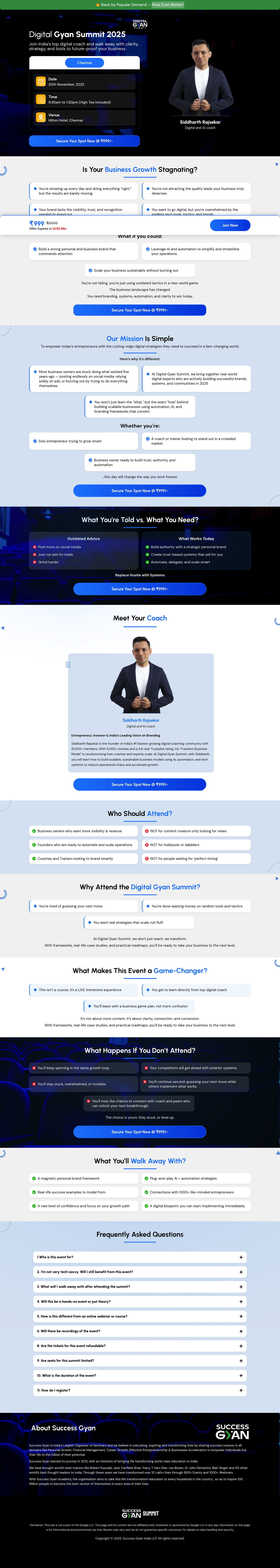 Success Gyan - Summit Registration landing page