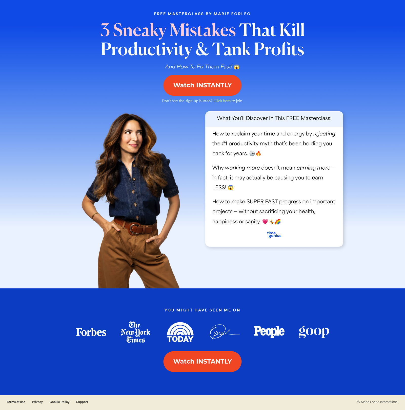 Marie Forleo - Masterclass Signup landing page