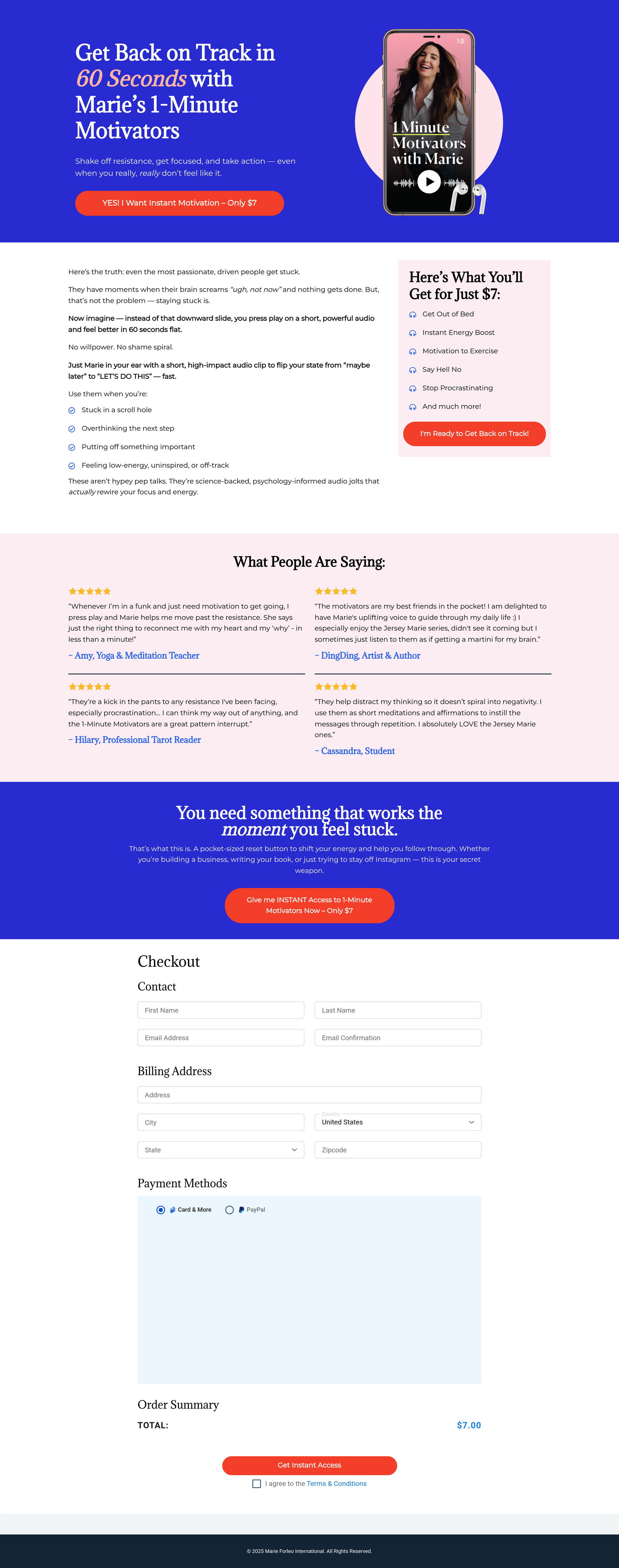 Marie Forleo - Motivation Course landing page