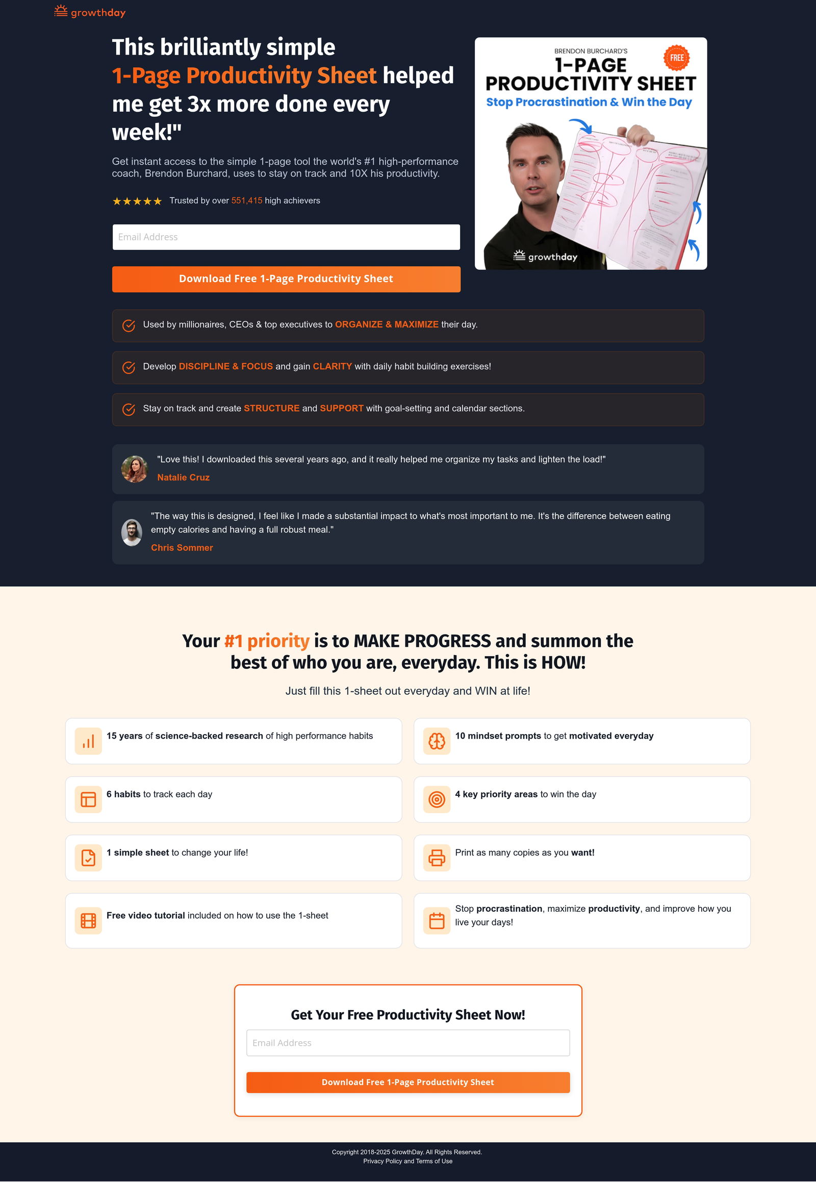 Brendon Buchard - Productivity Page landing page