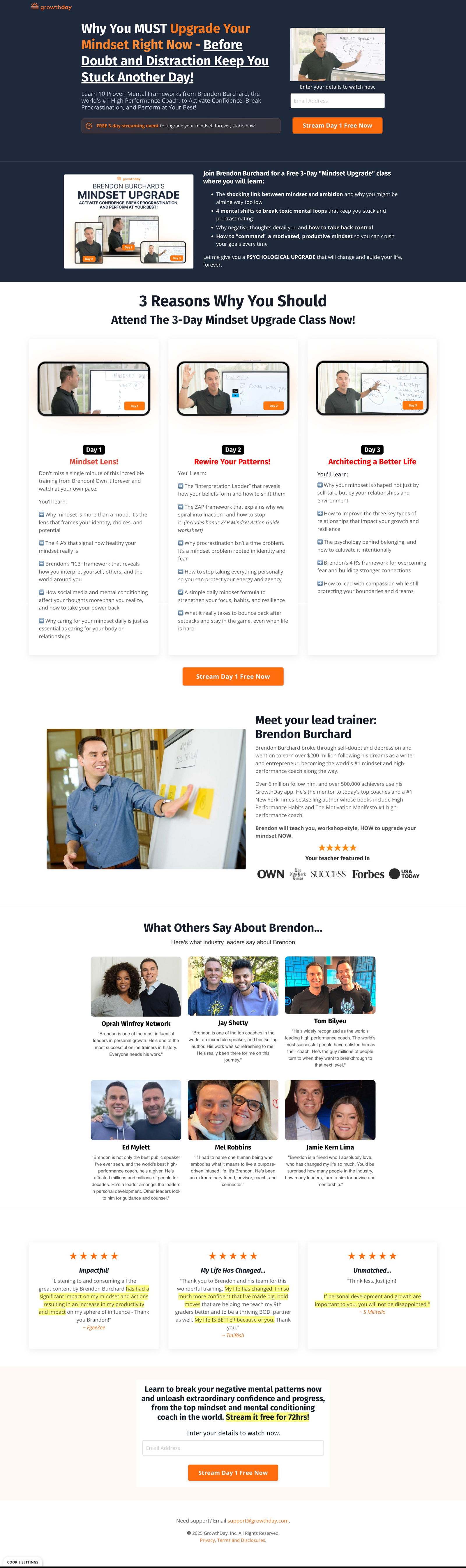 Brendon Buchard - Mindset Course landing page