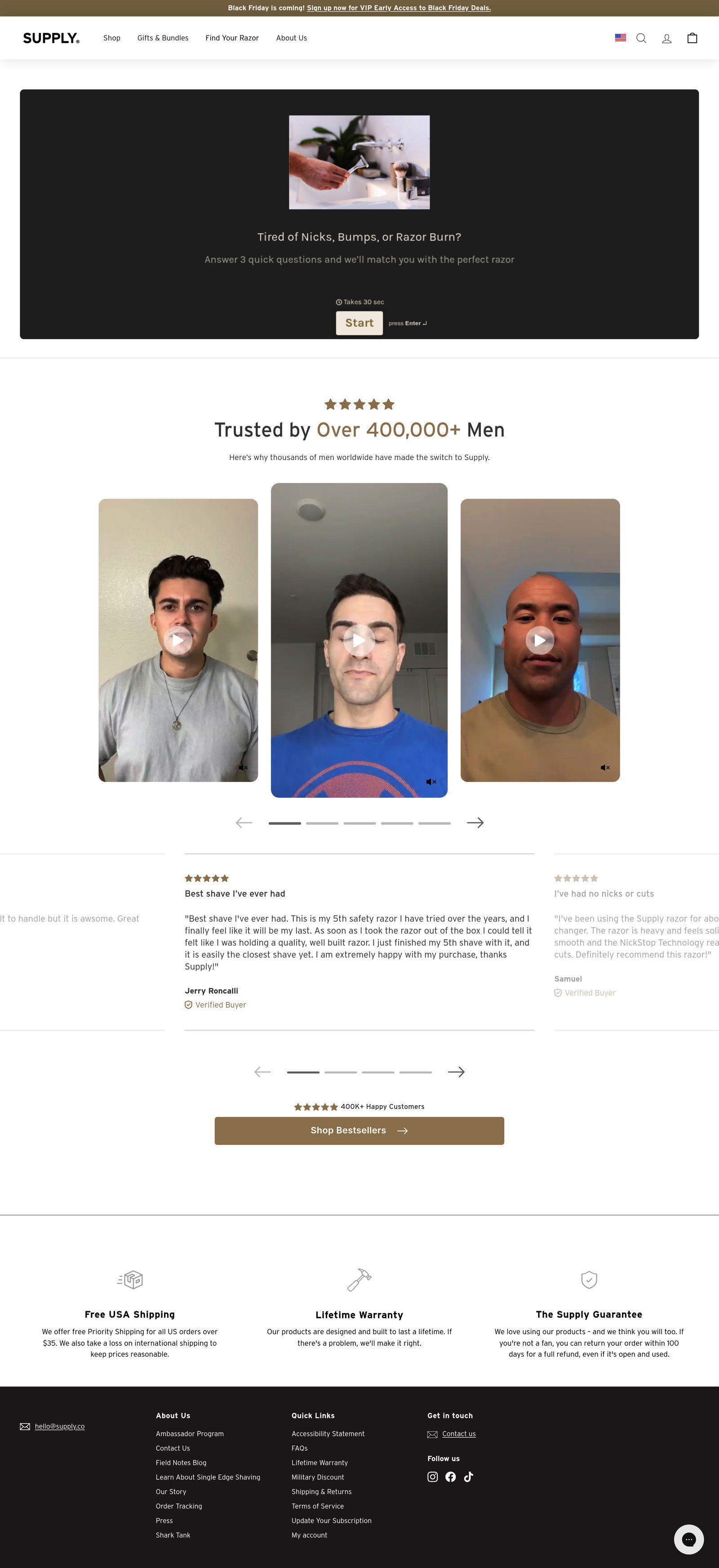 Supply - Razor Sales landing page