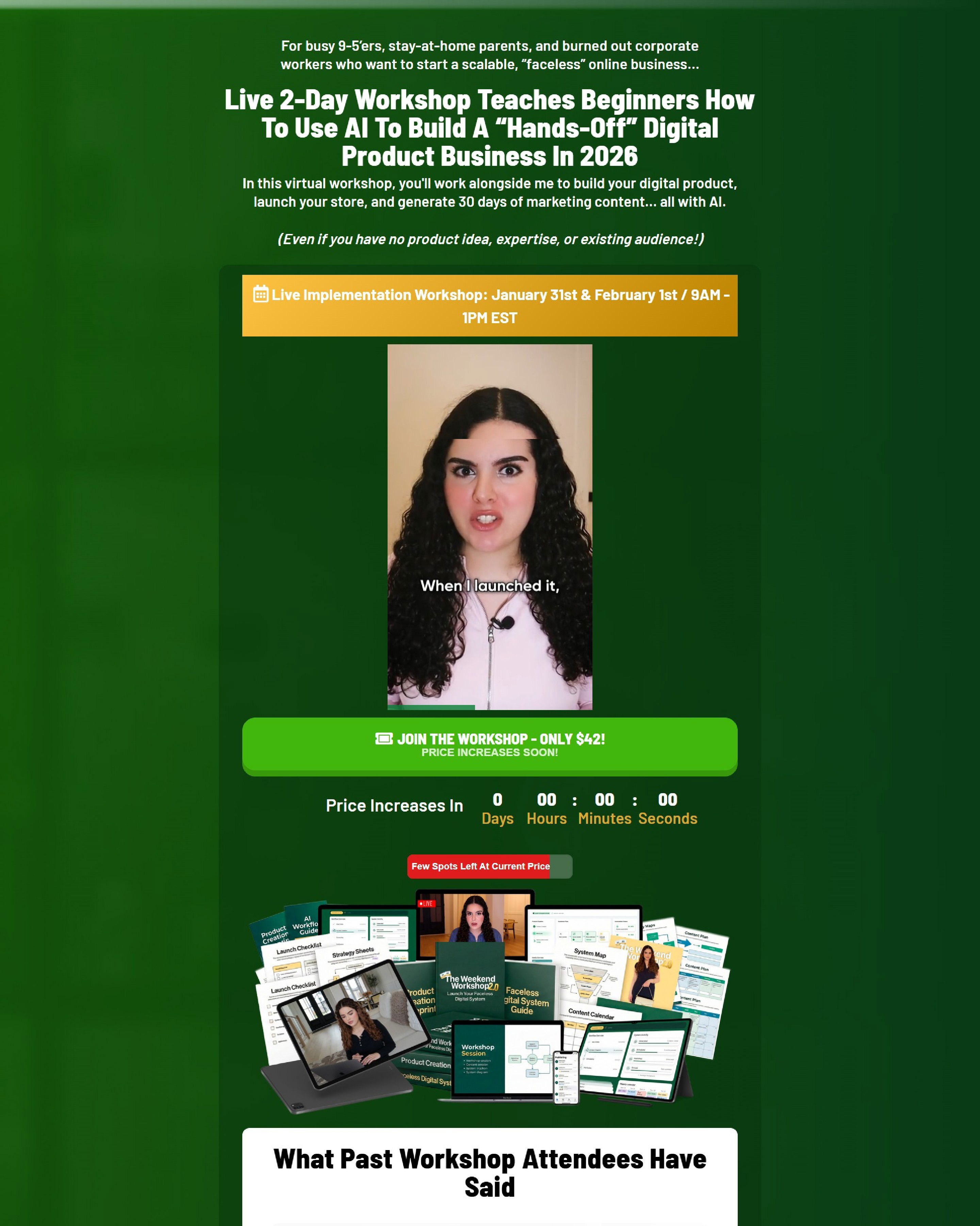 Sara Workshops landing page