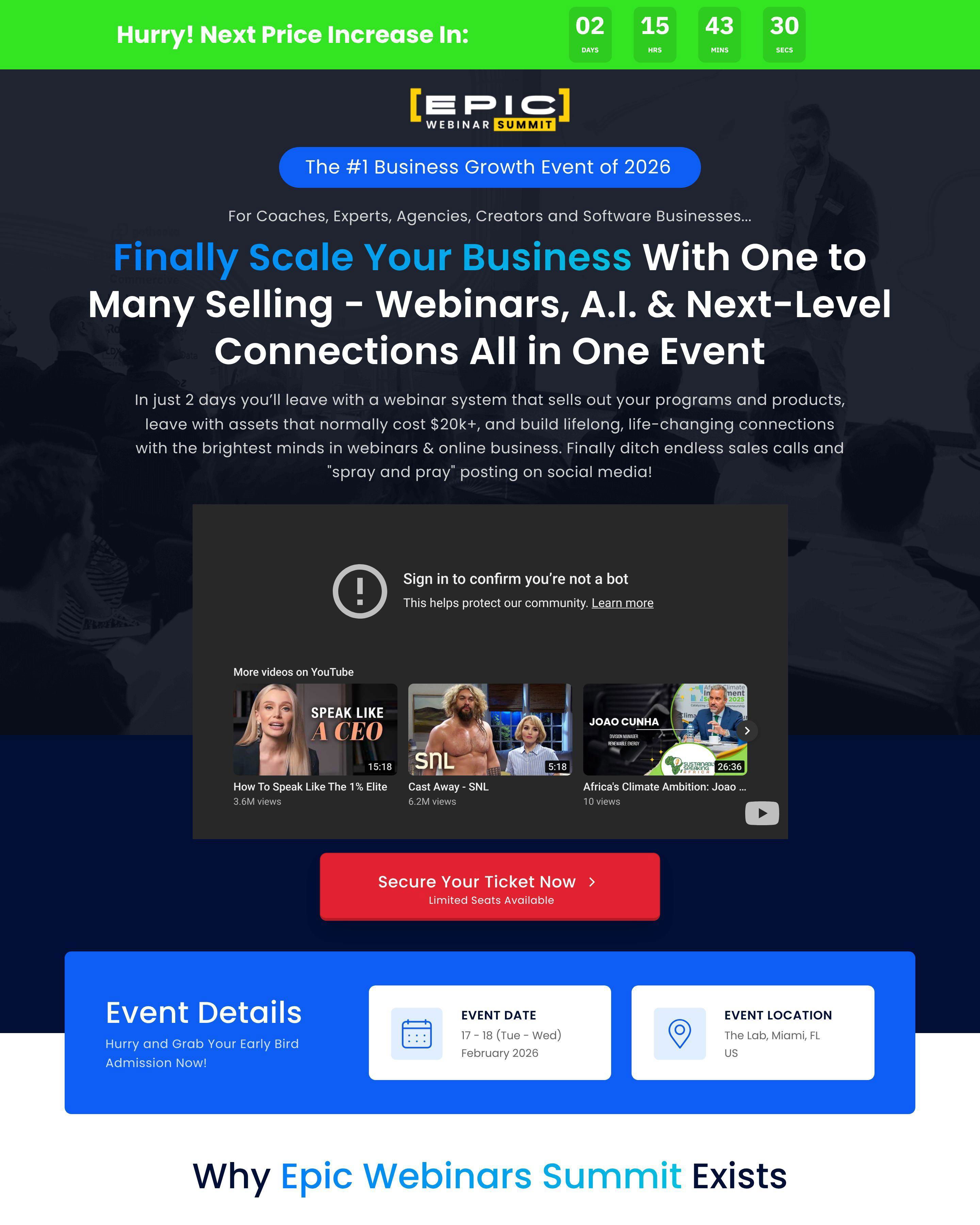 Webinars Summit landing page