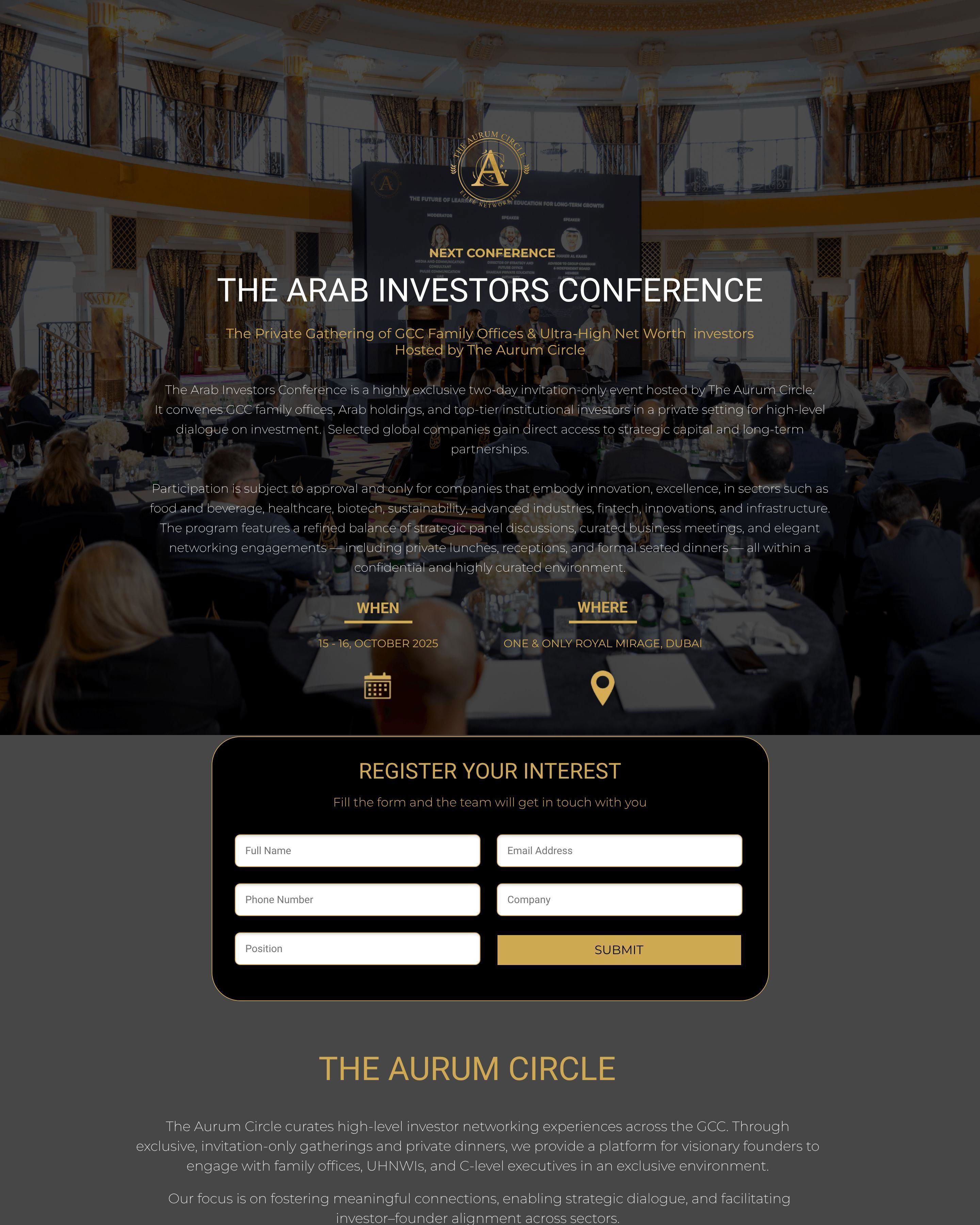 Aurum Conference landing page