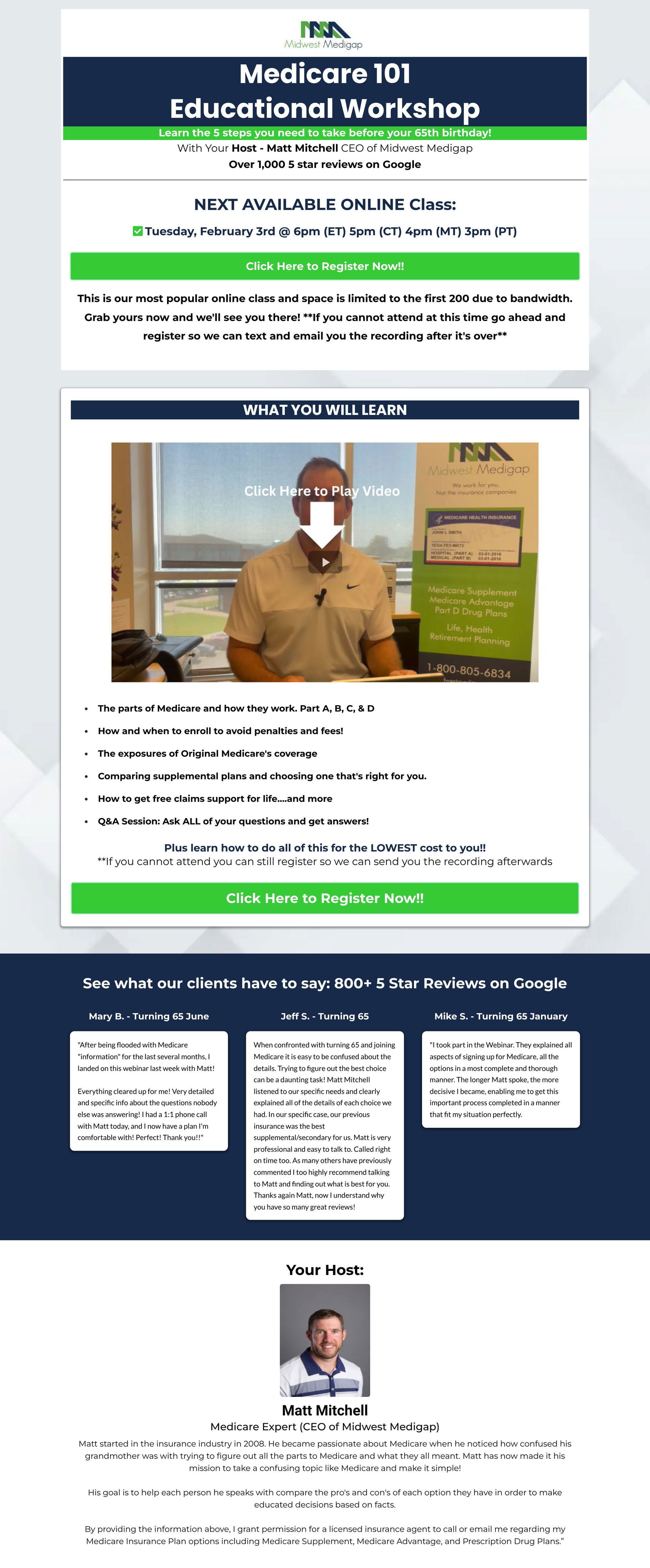 Medicare Workshop landing page