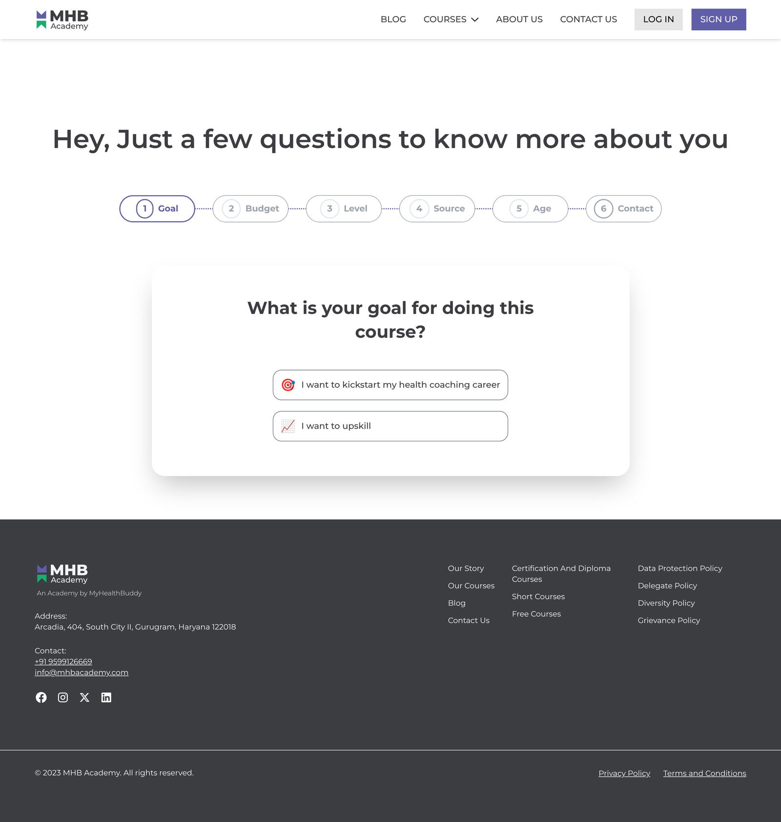 Academy Goals landing page
