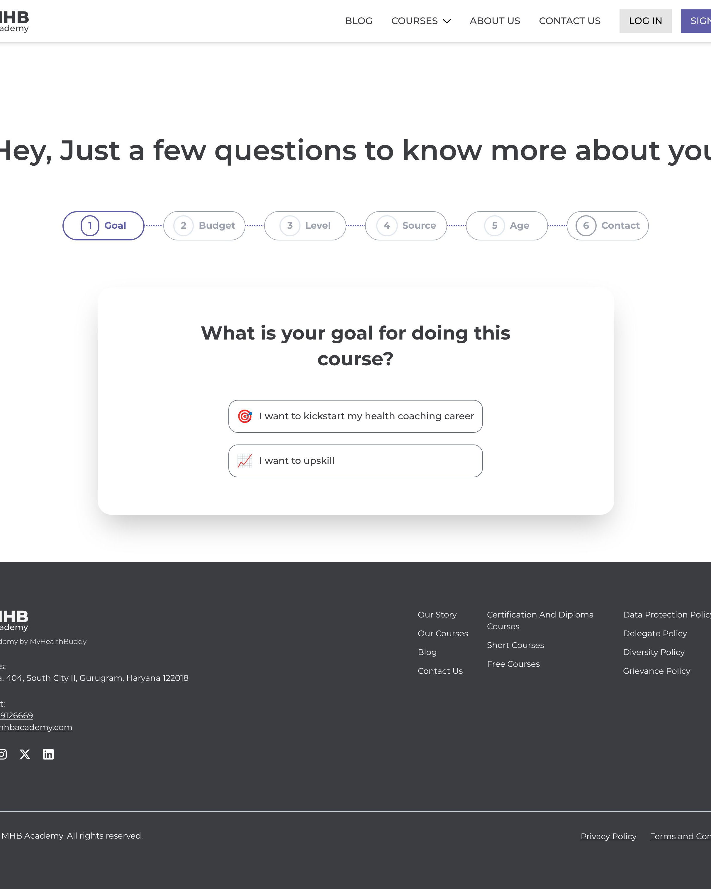 Academy Goals landing page