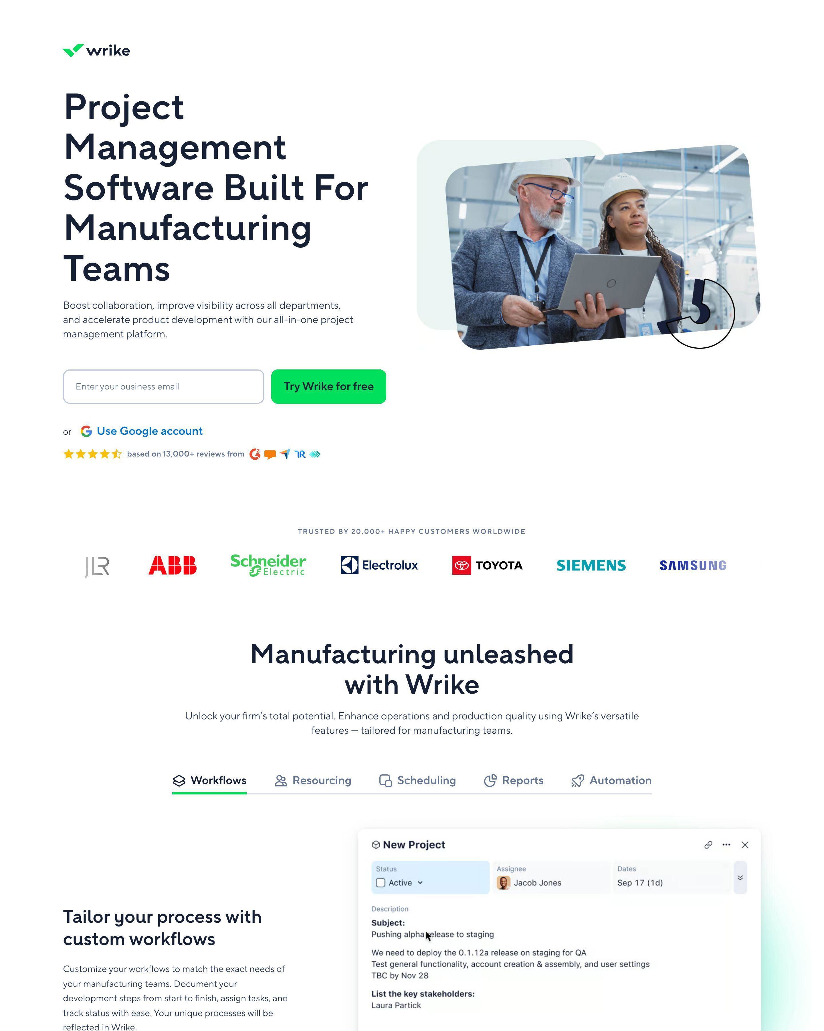 Manufacturing Software landing page