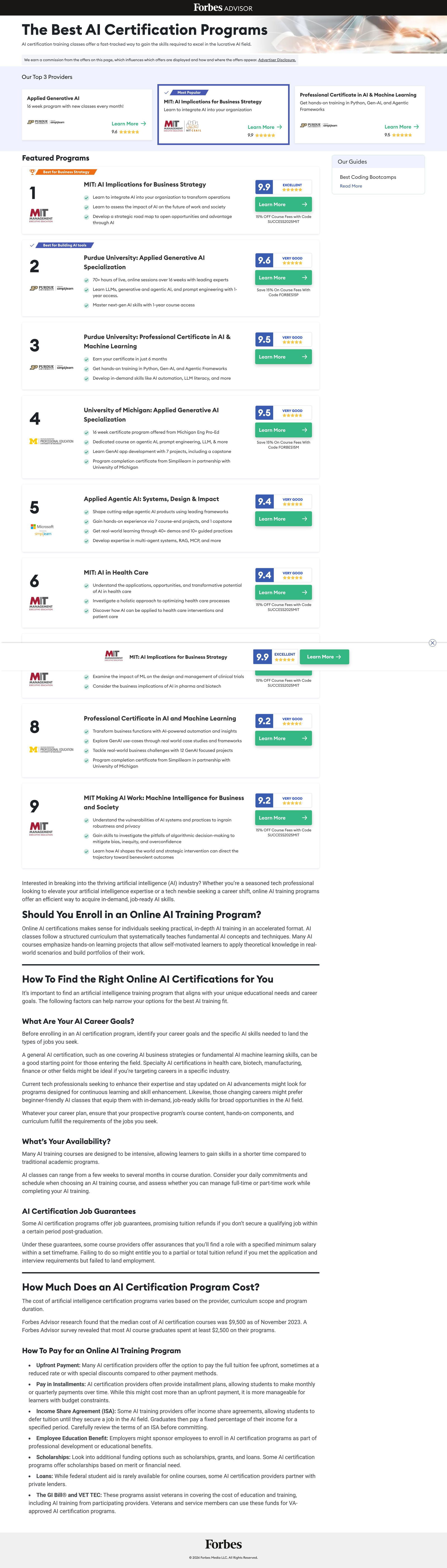 AI Certifications landing page