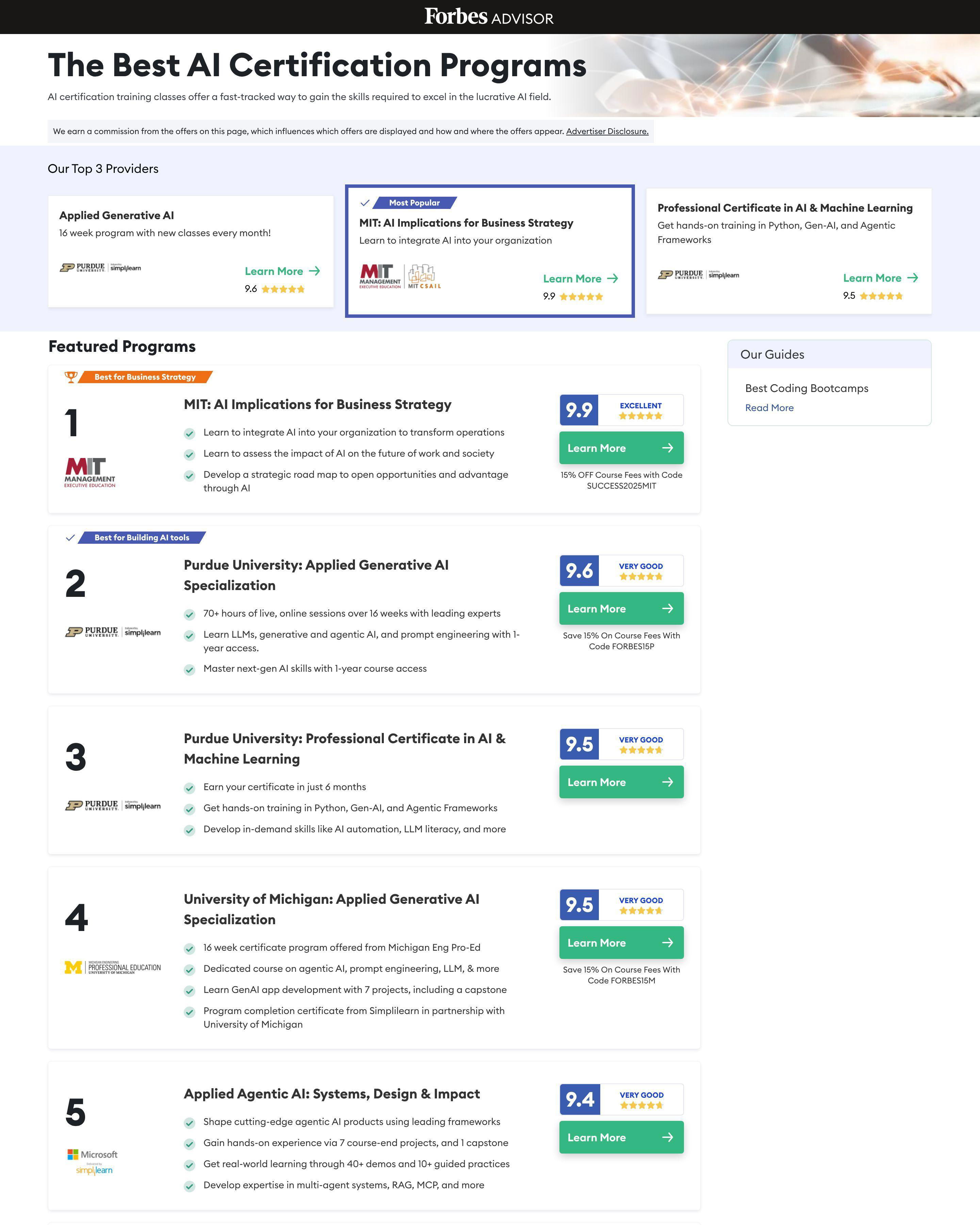 AI Certifications landing page