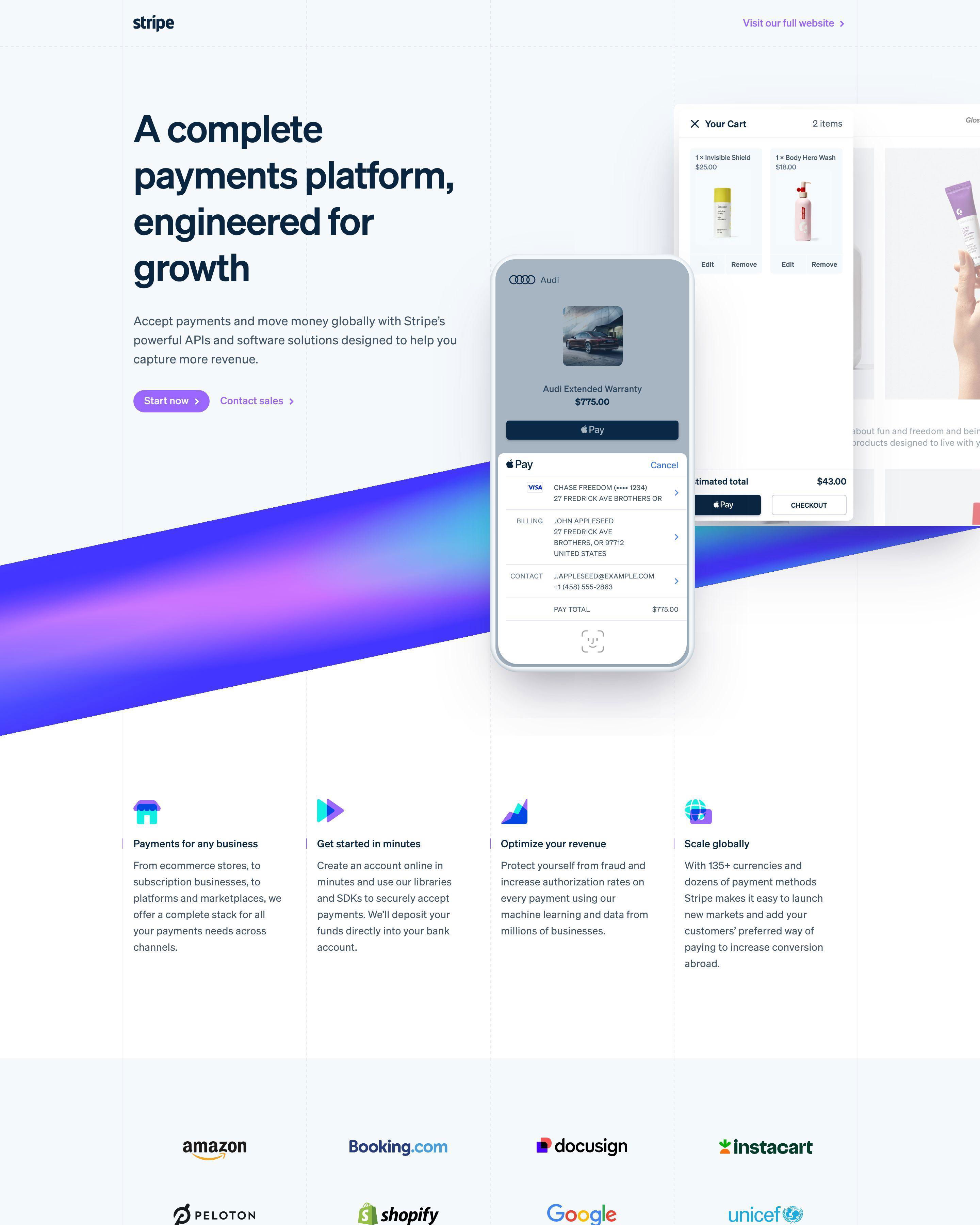 Payments Platform landing page