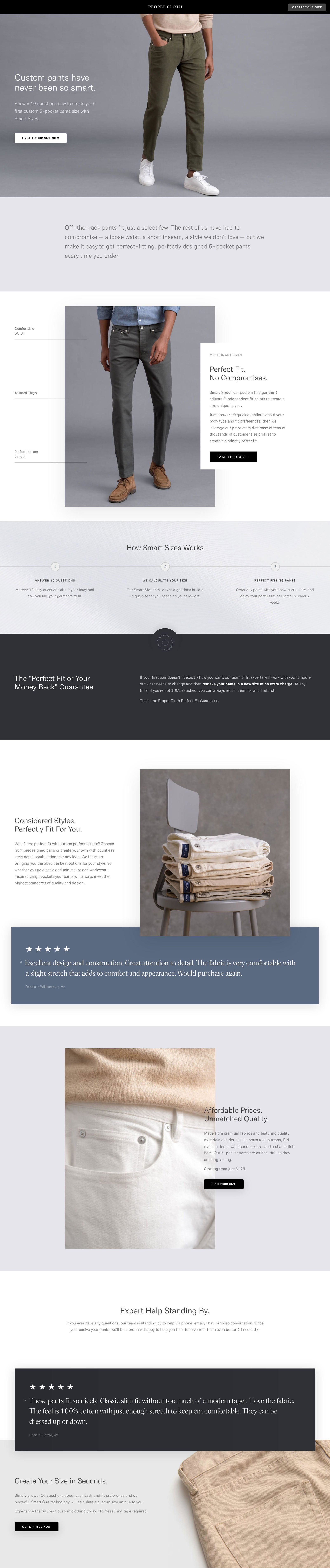 Custom Fit landing page