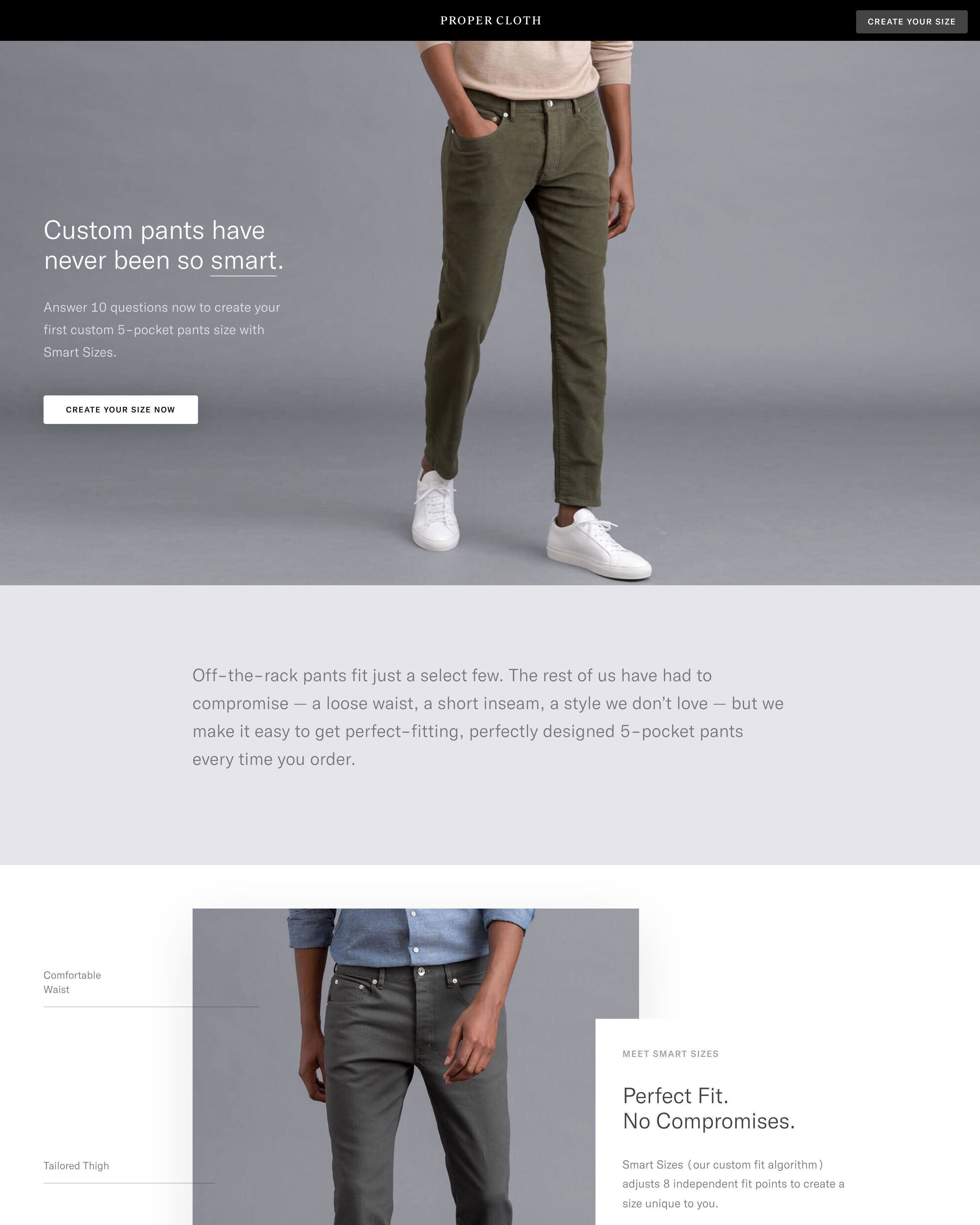 Custom Fit landing page