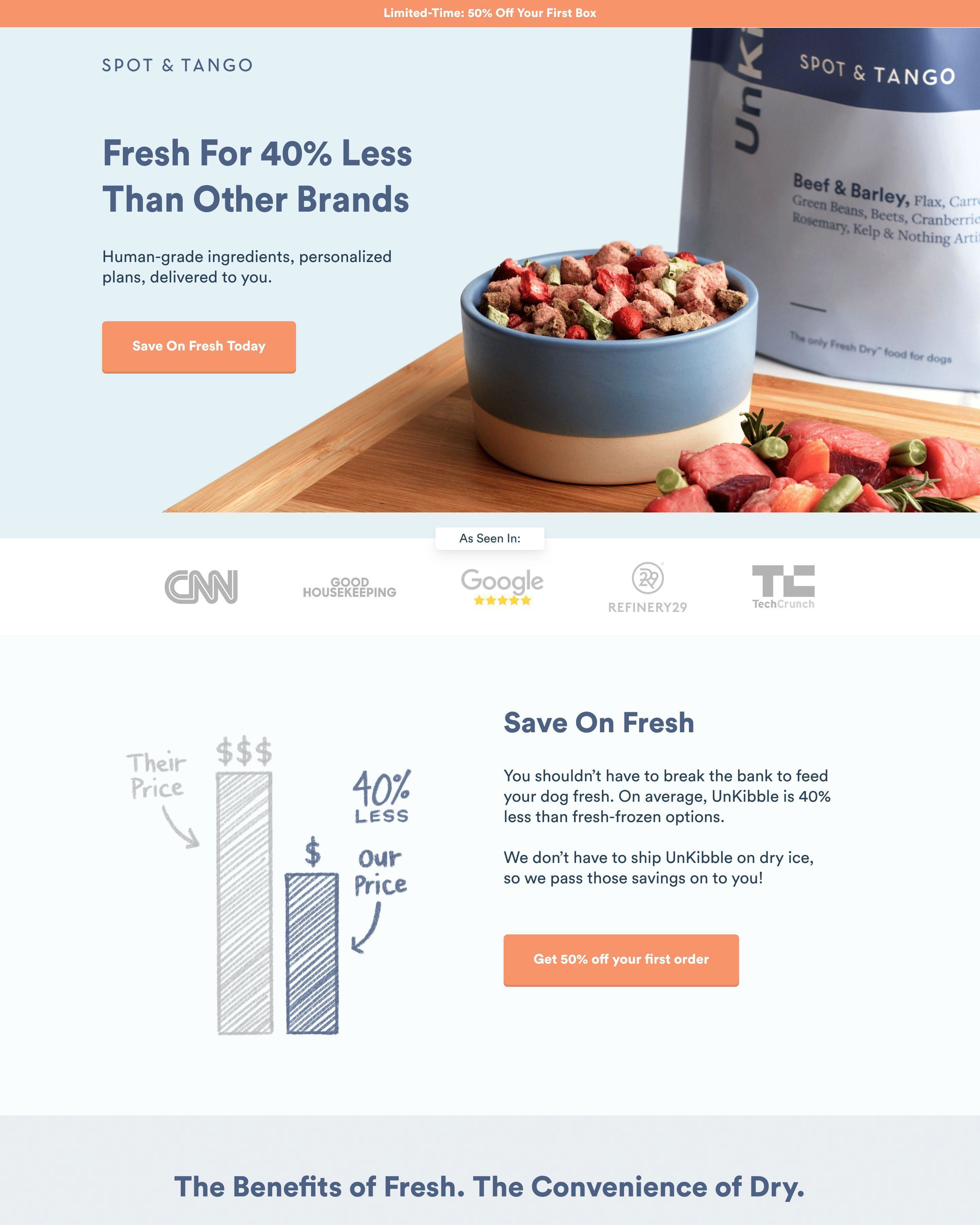 Fresh Petfood landing page