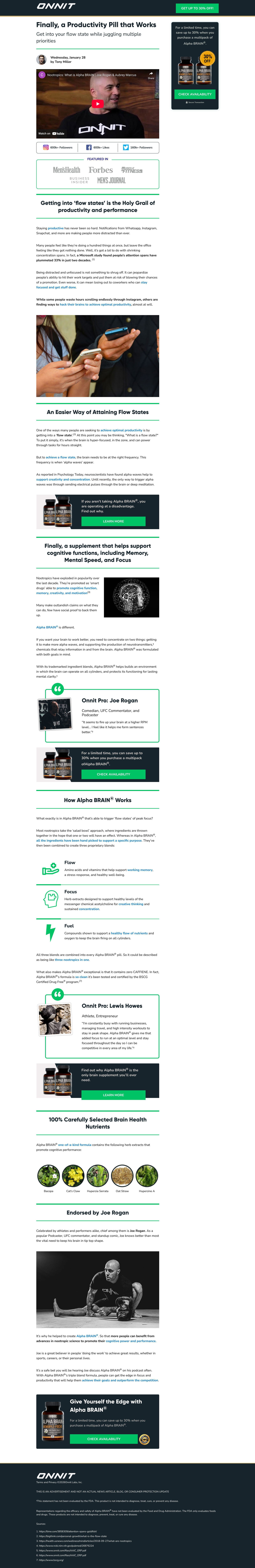 Brain Nootropic landing page