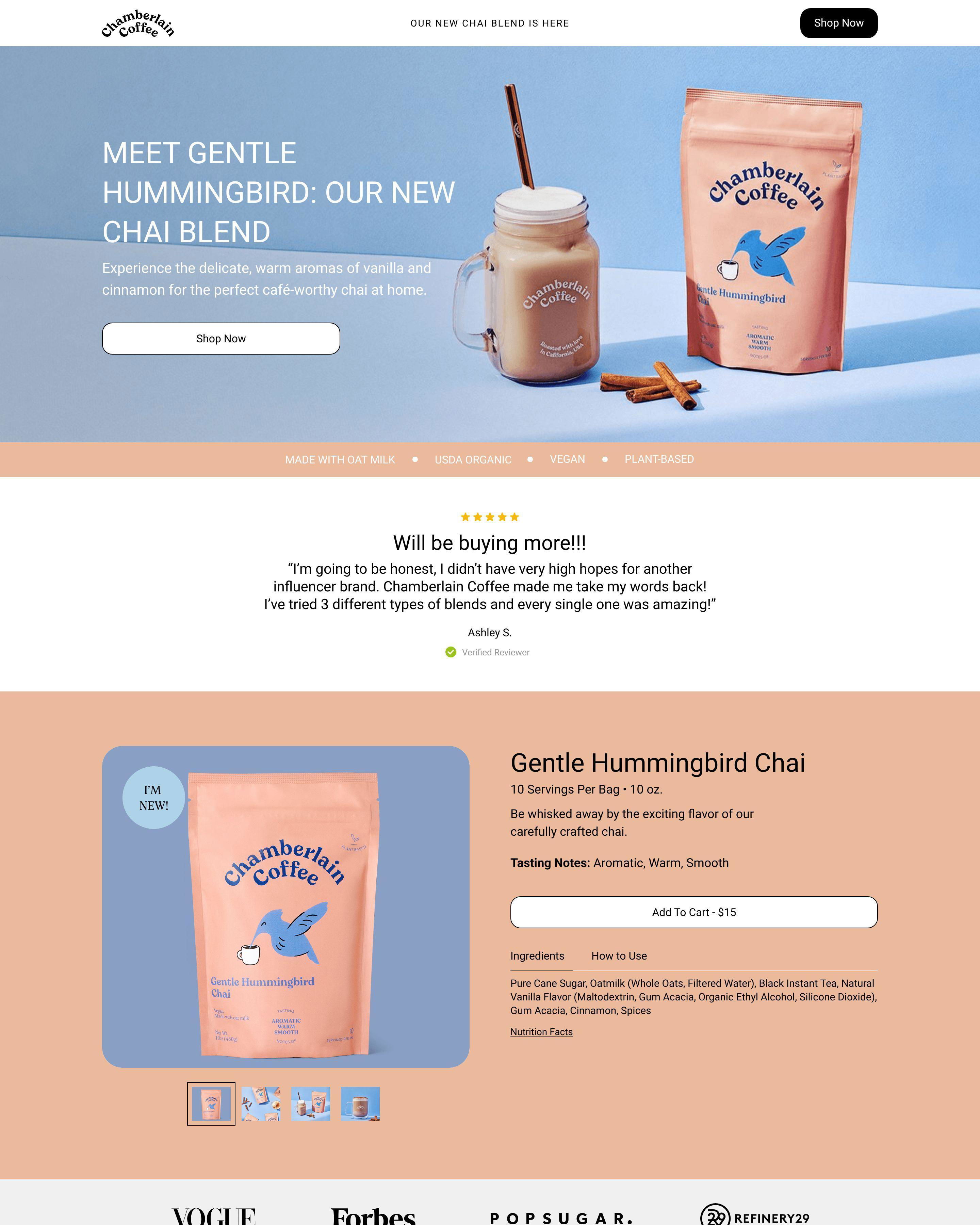 Chai Blend landing page