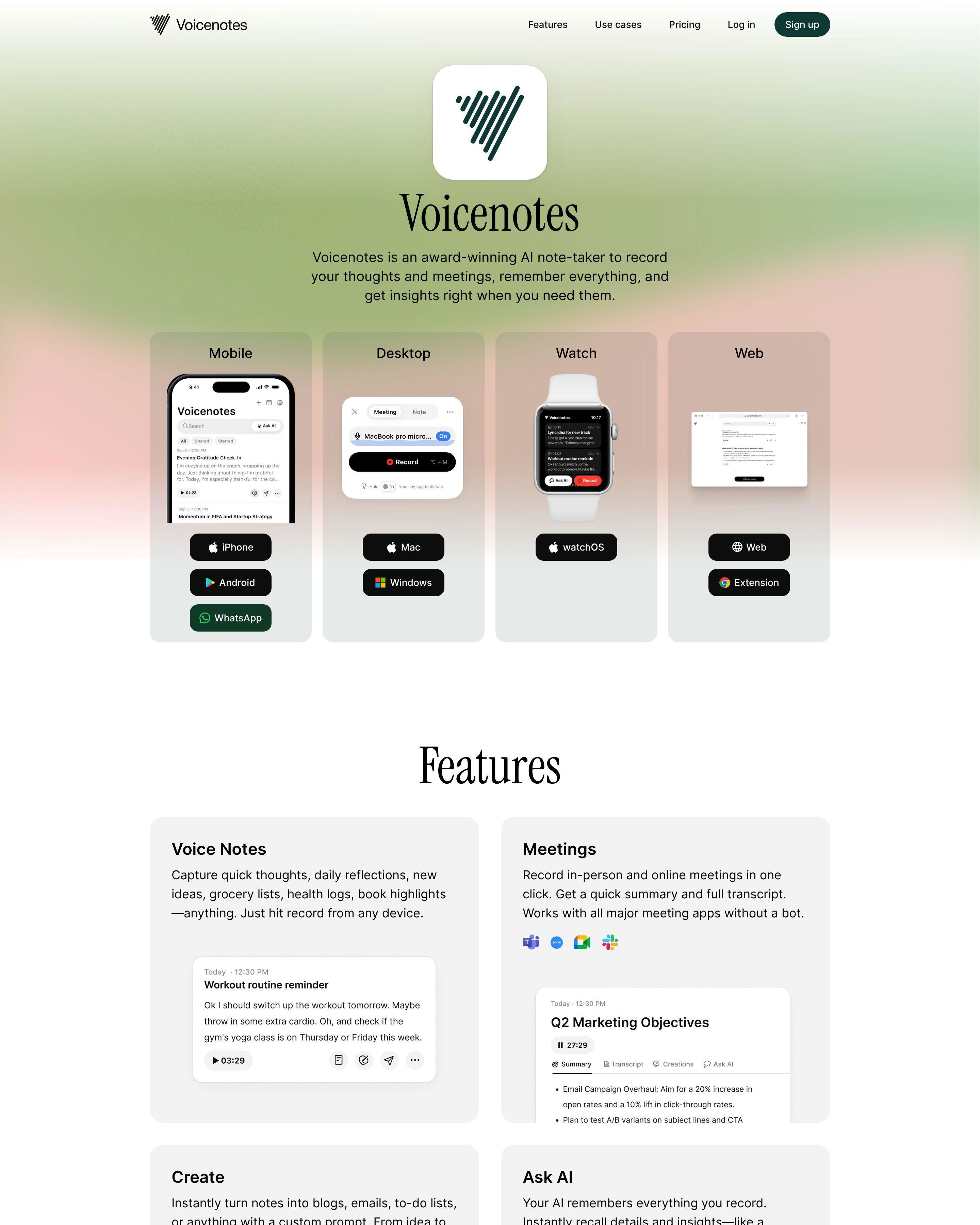 AI Notes landing page