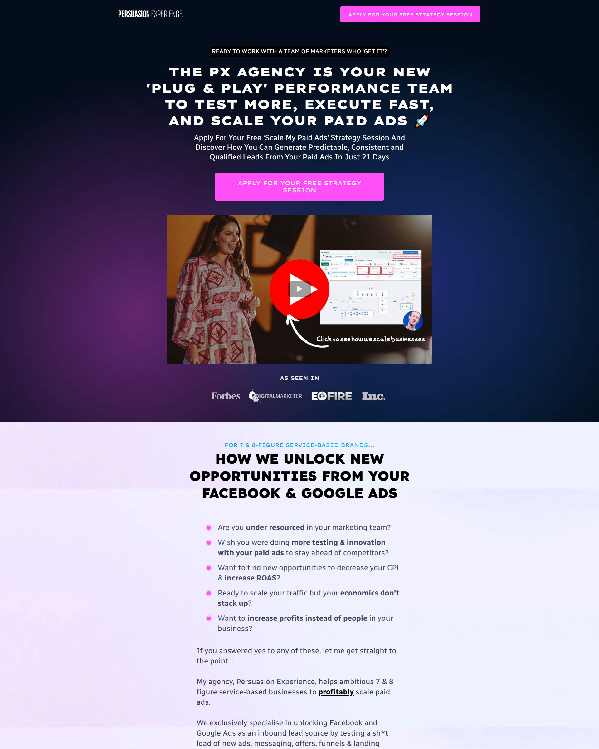 Performance Agency landing page