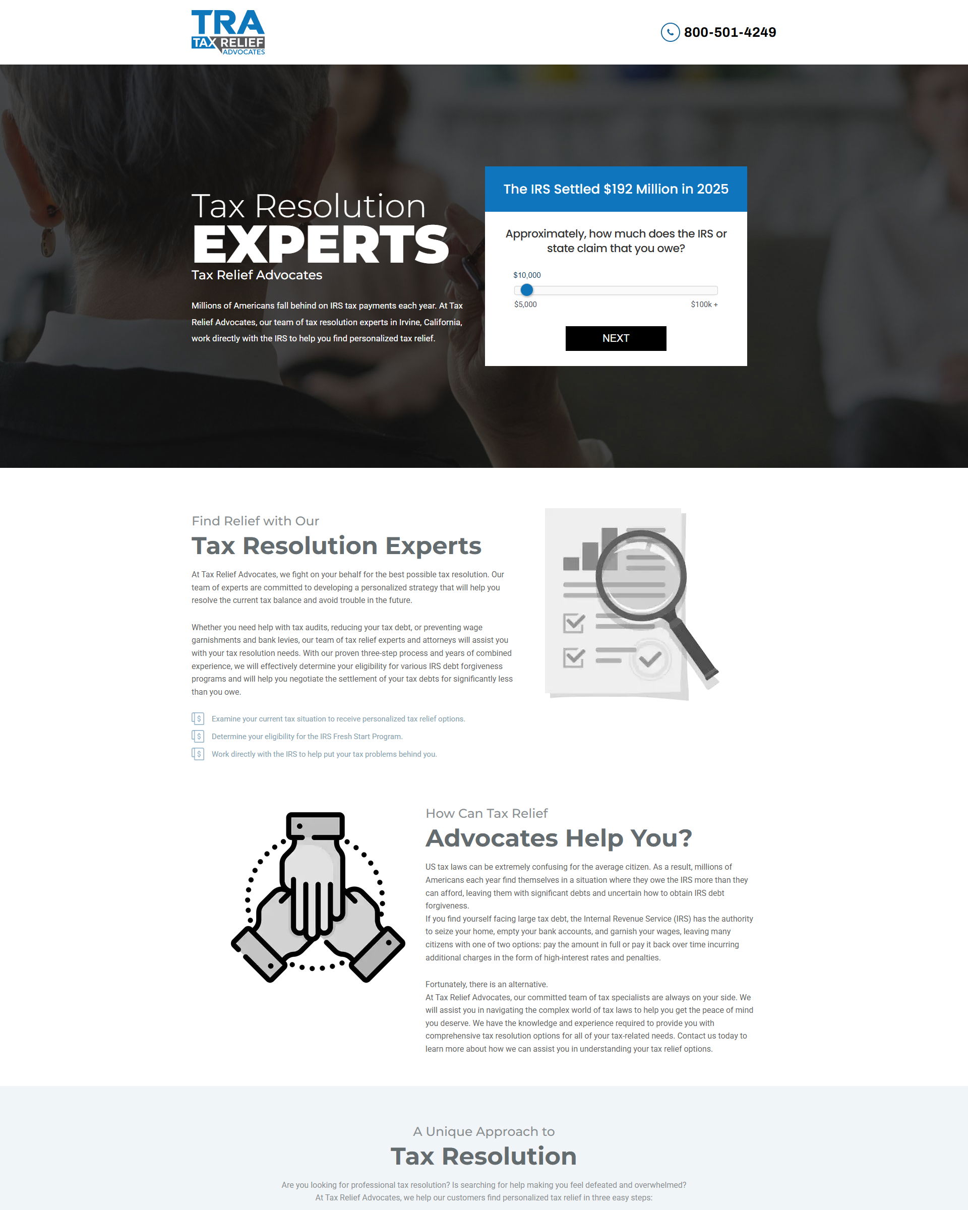 Tax Resolution landing page