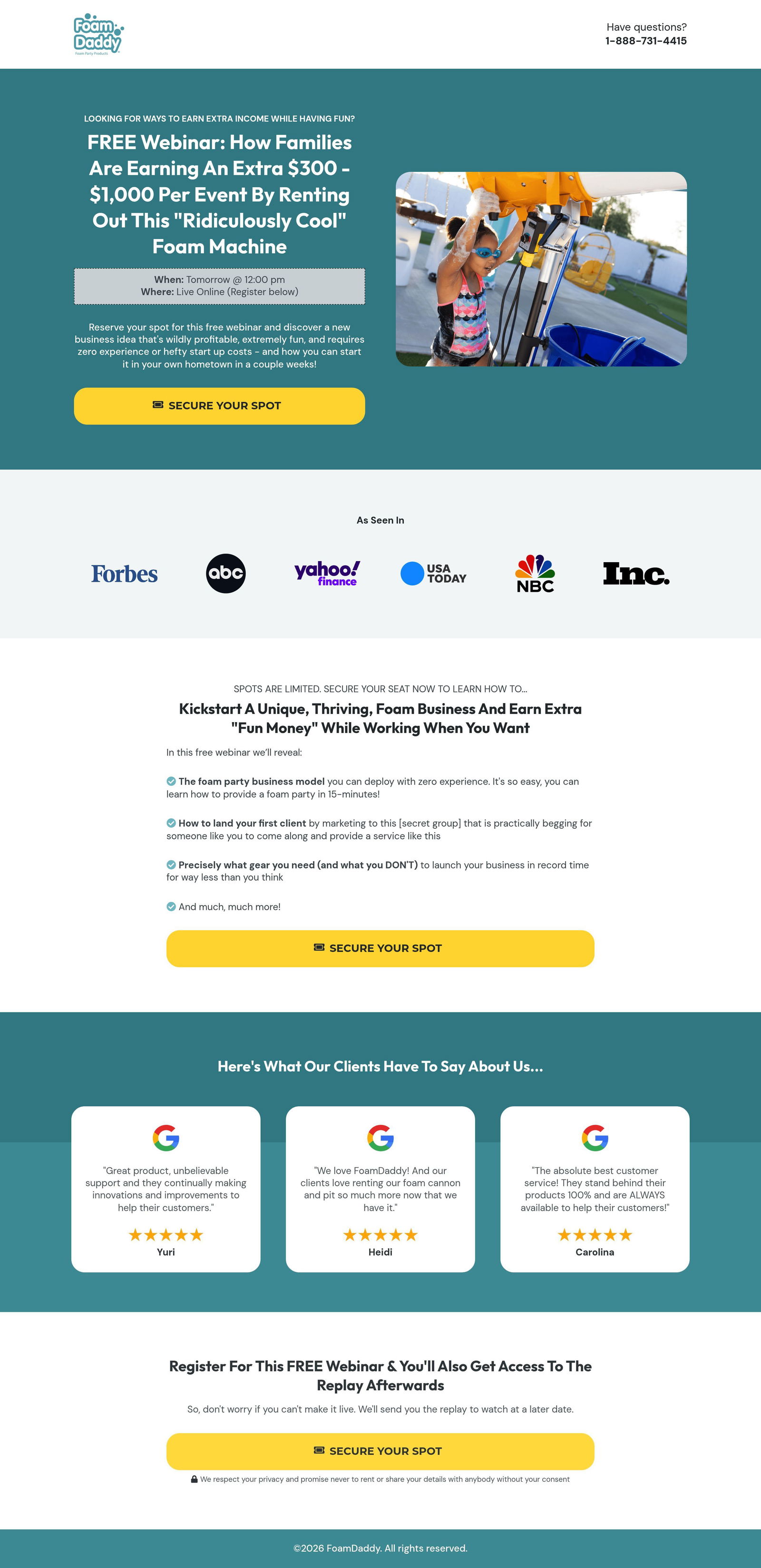 Foam Business landing page