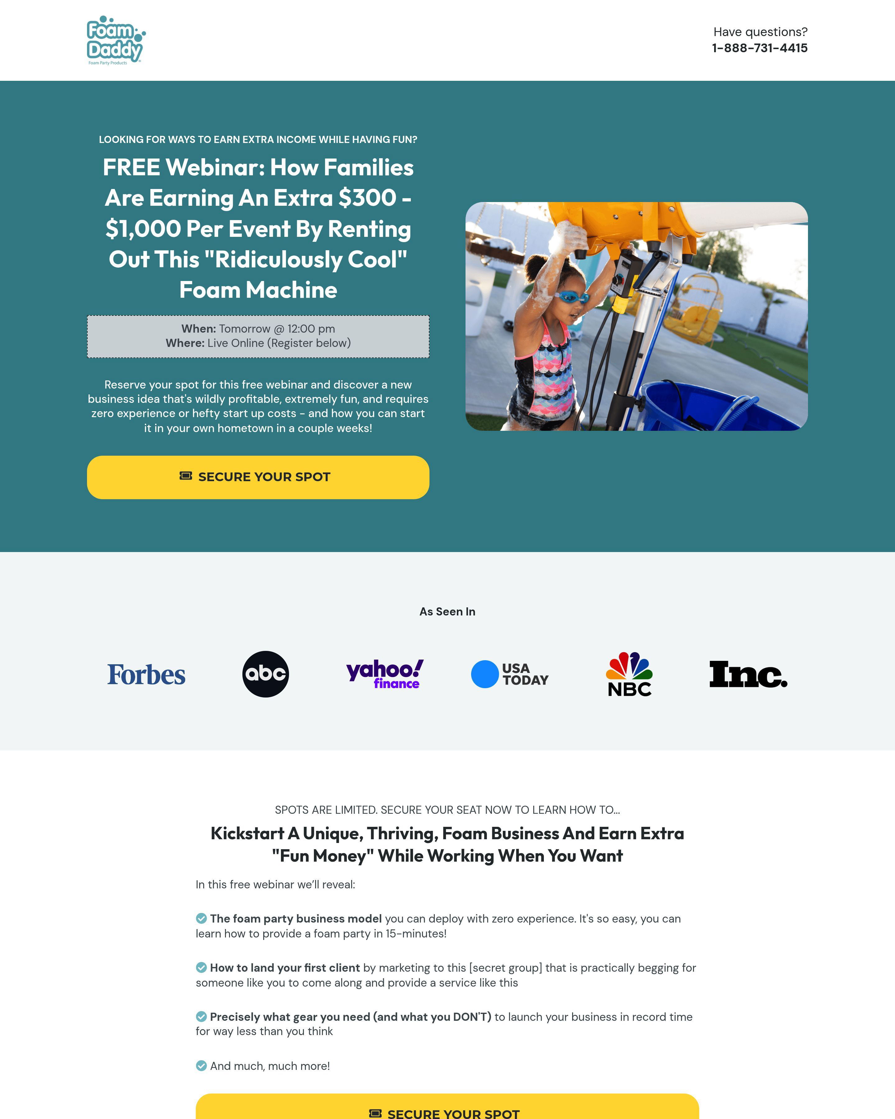 Foam Business landing page