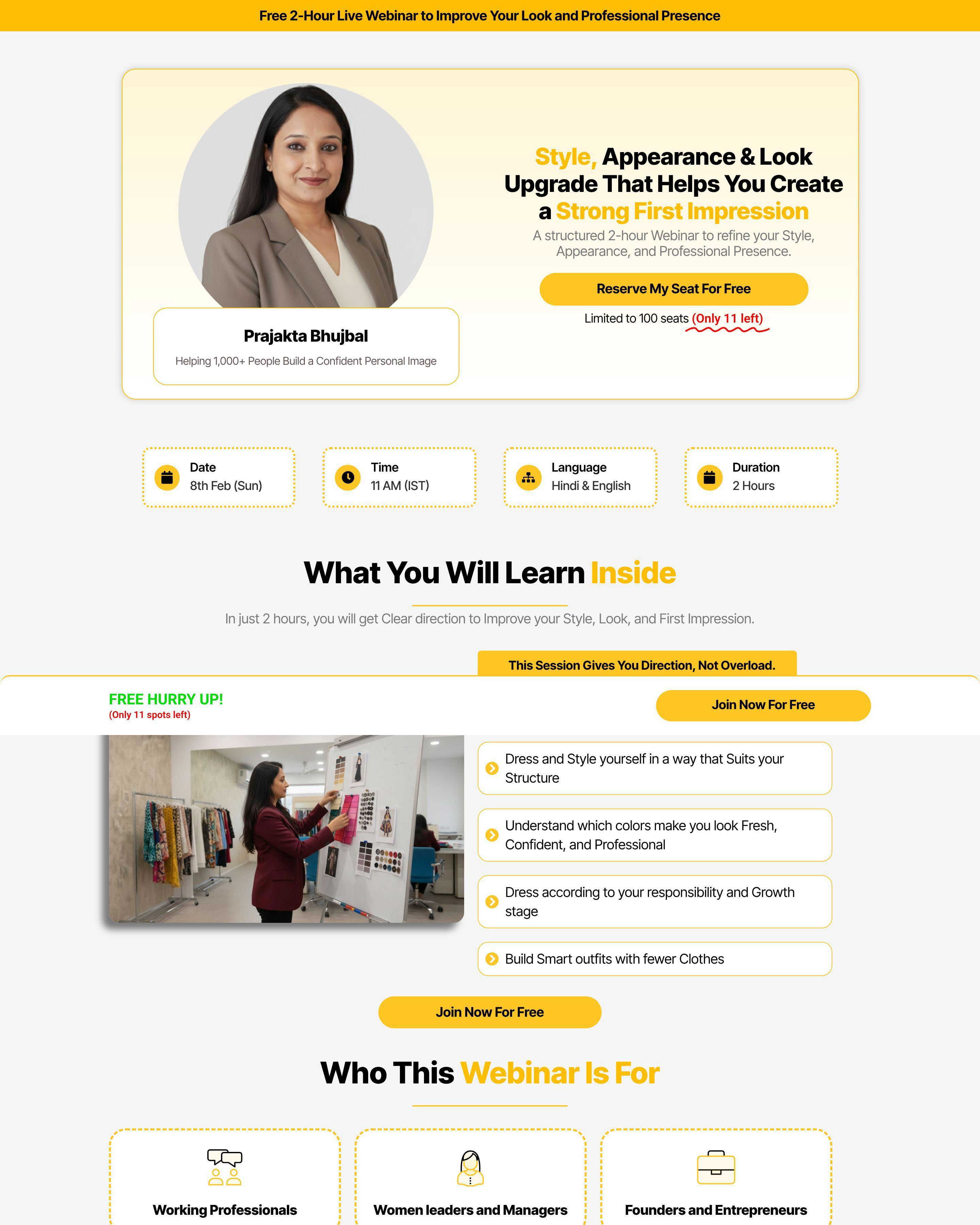 Style Masterclass landing page