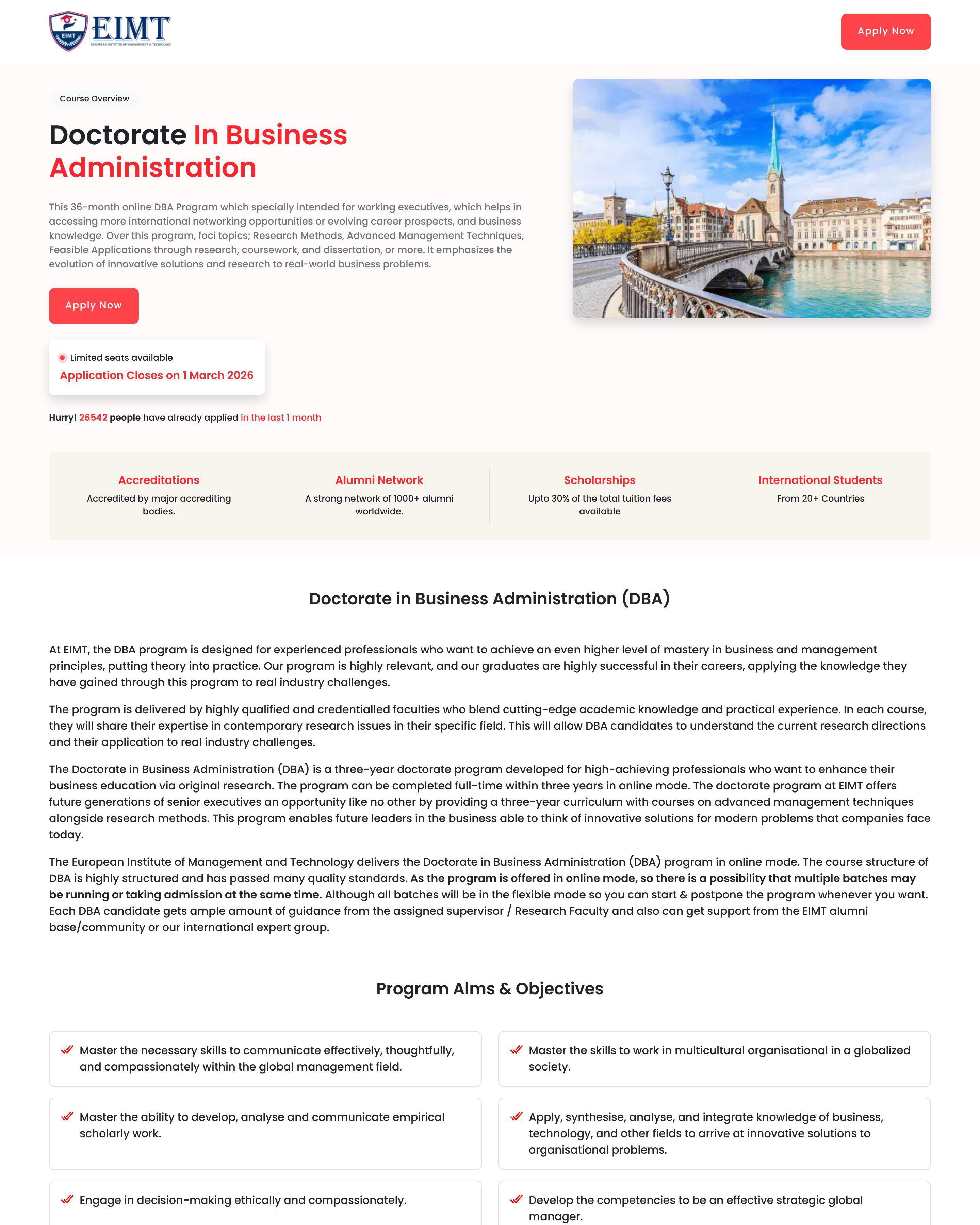 Online DBA landing page